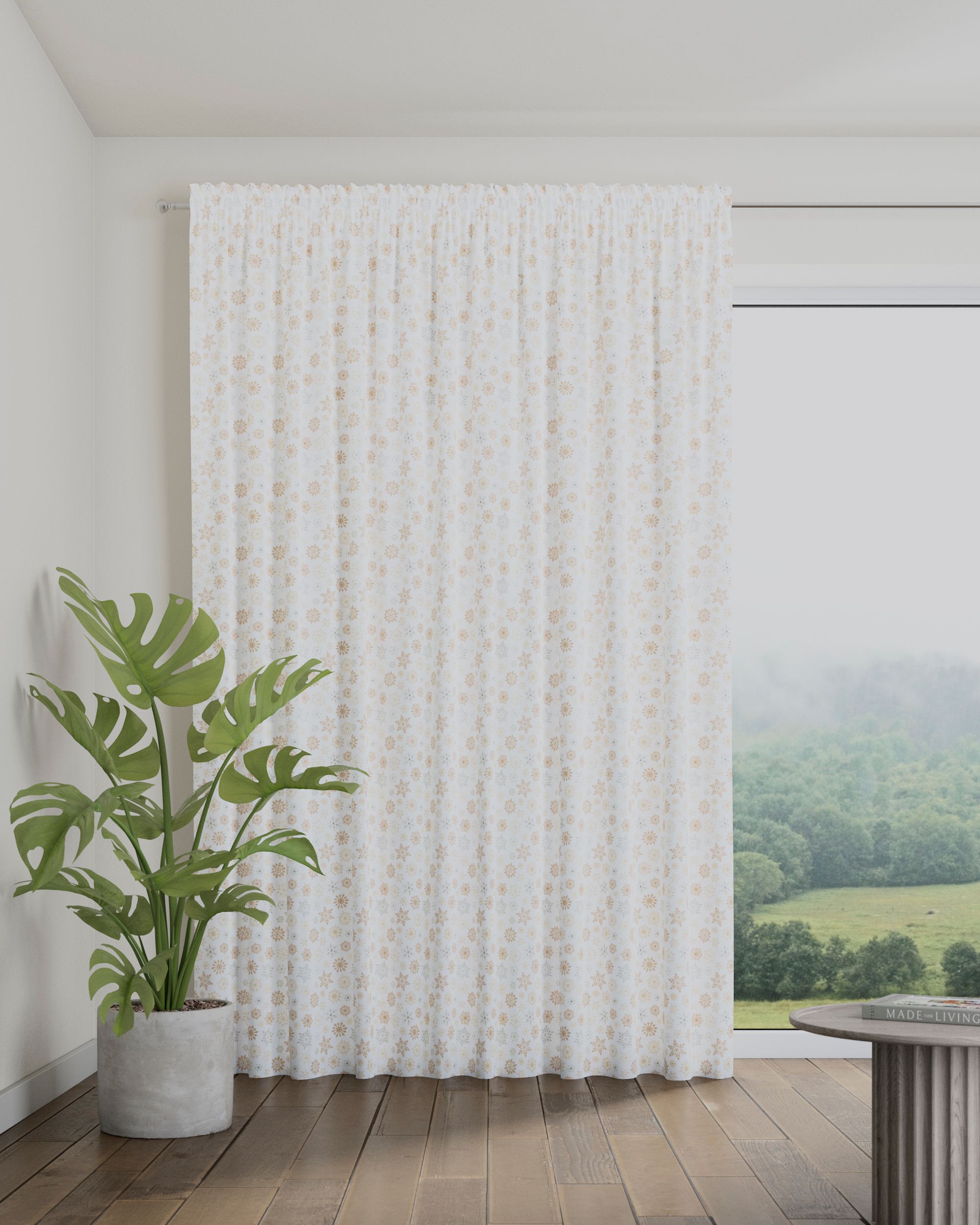 Slot and frill curtain product colour white fabric patterned