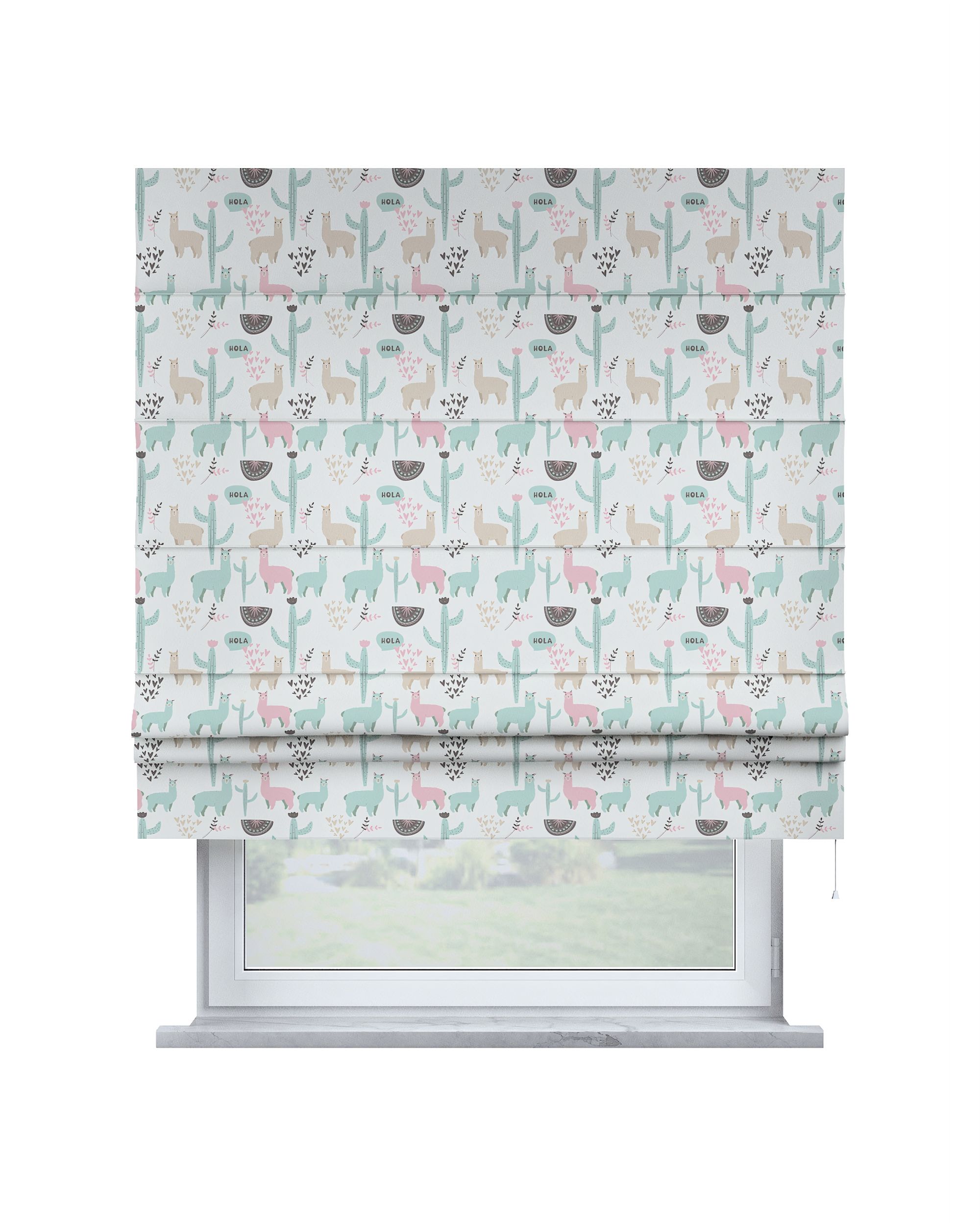 Padva Roman blind product colour green fabric patterned
