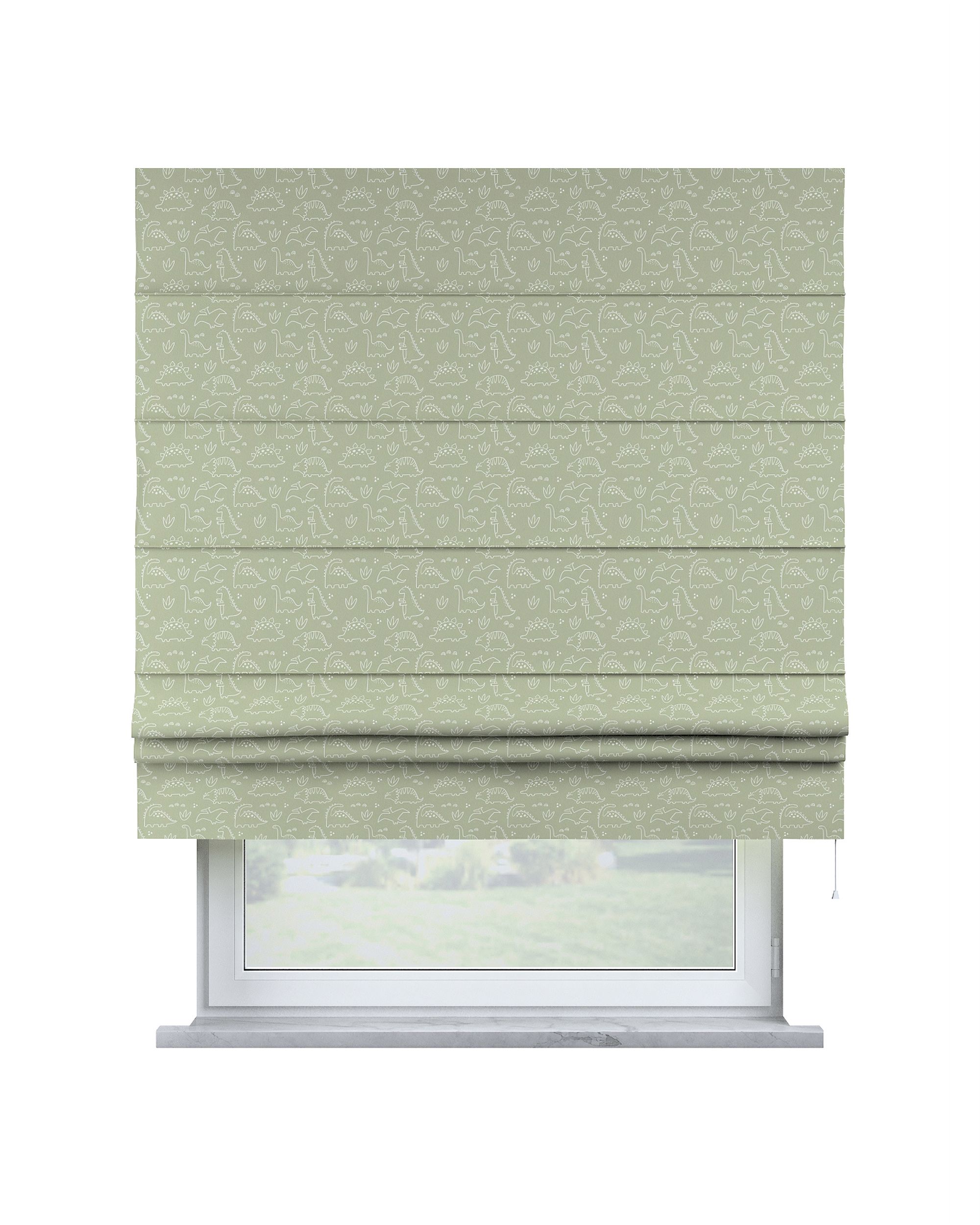 Padva Roman blind product colour green fabric patterned