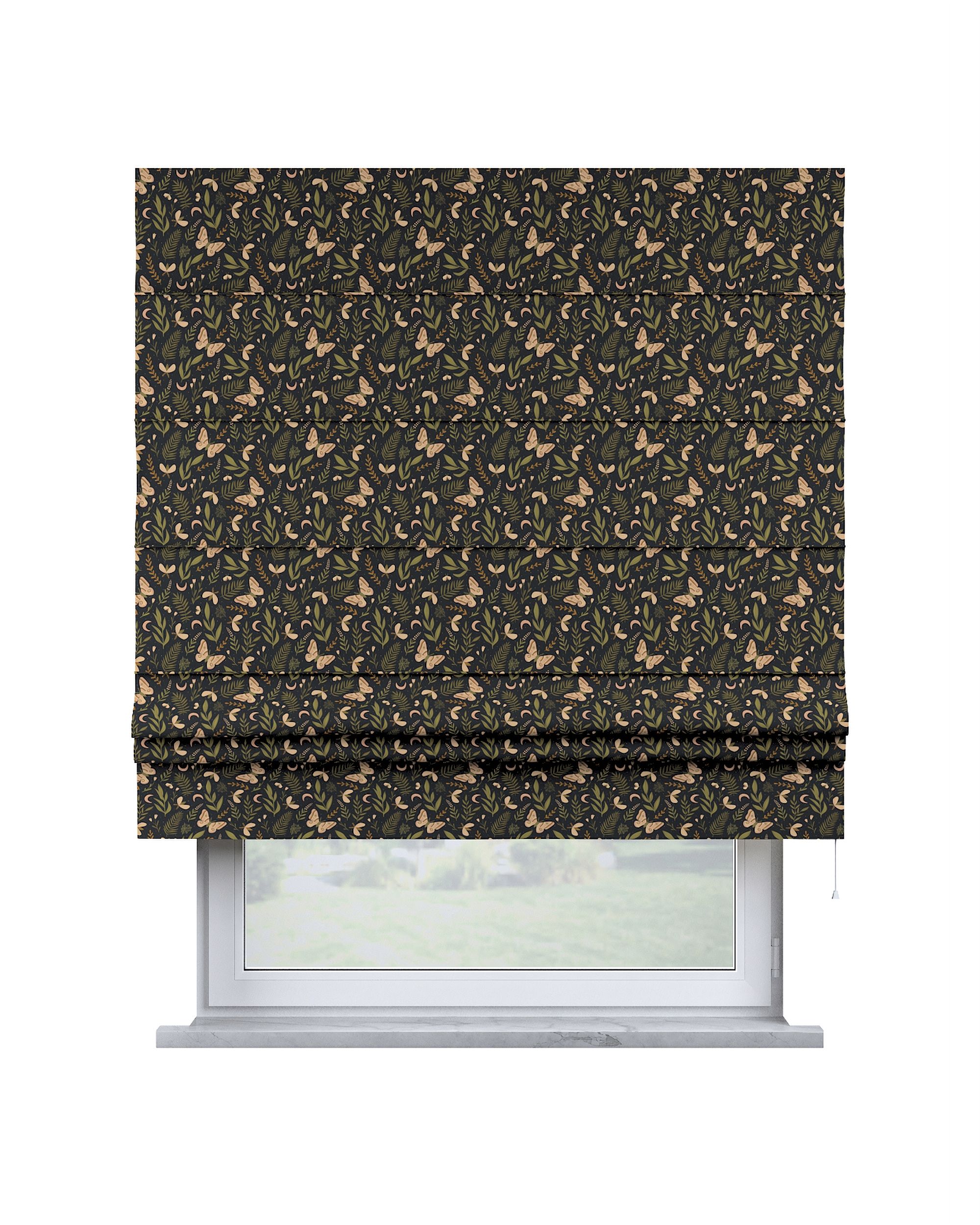 Padva Roman blind product colour black fabric patterned