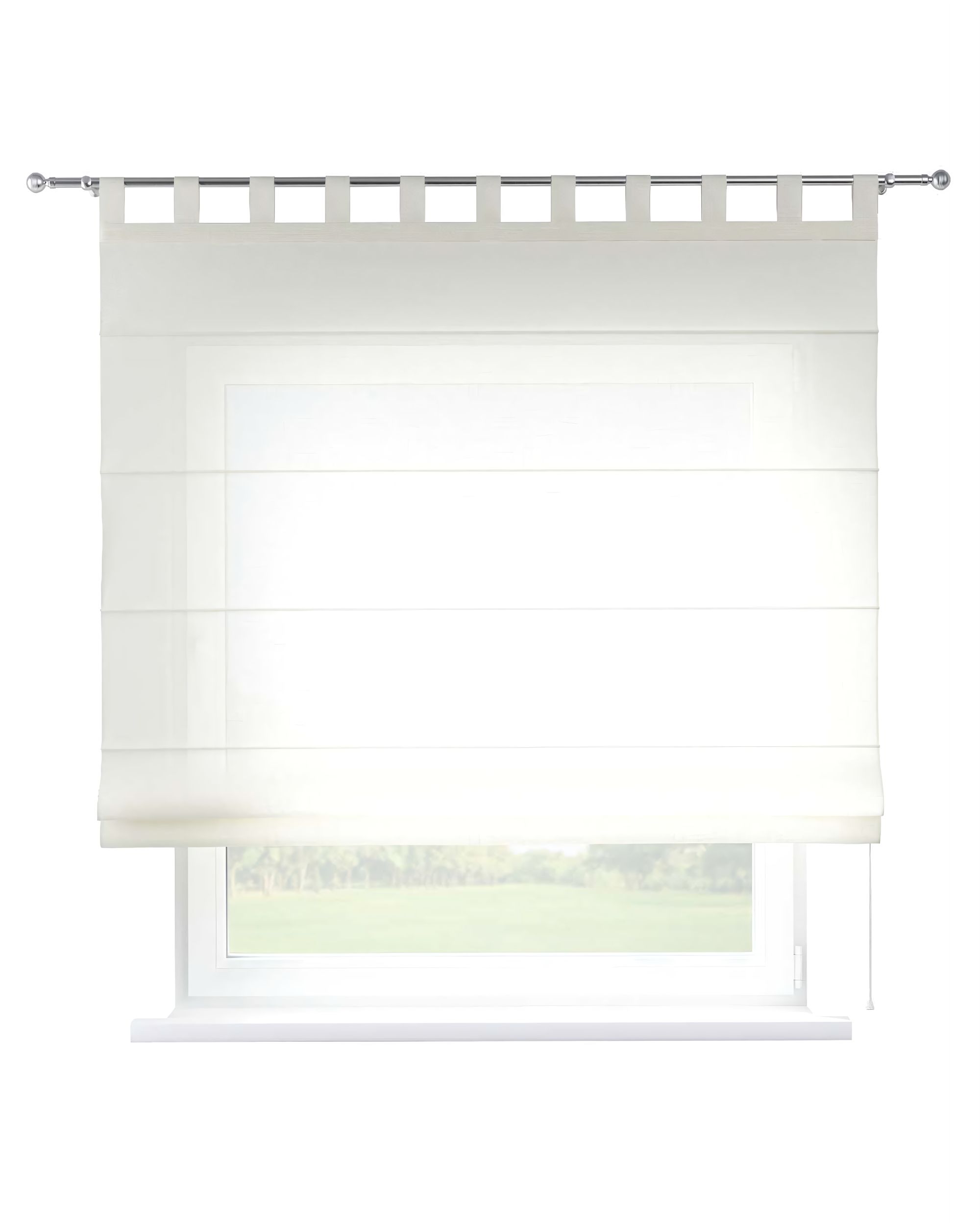 Verona tab top Roman blind product colour cream fabric semi-sheer, structured