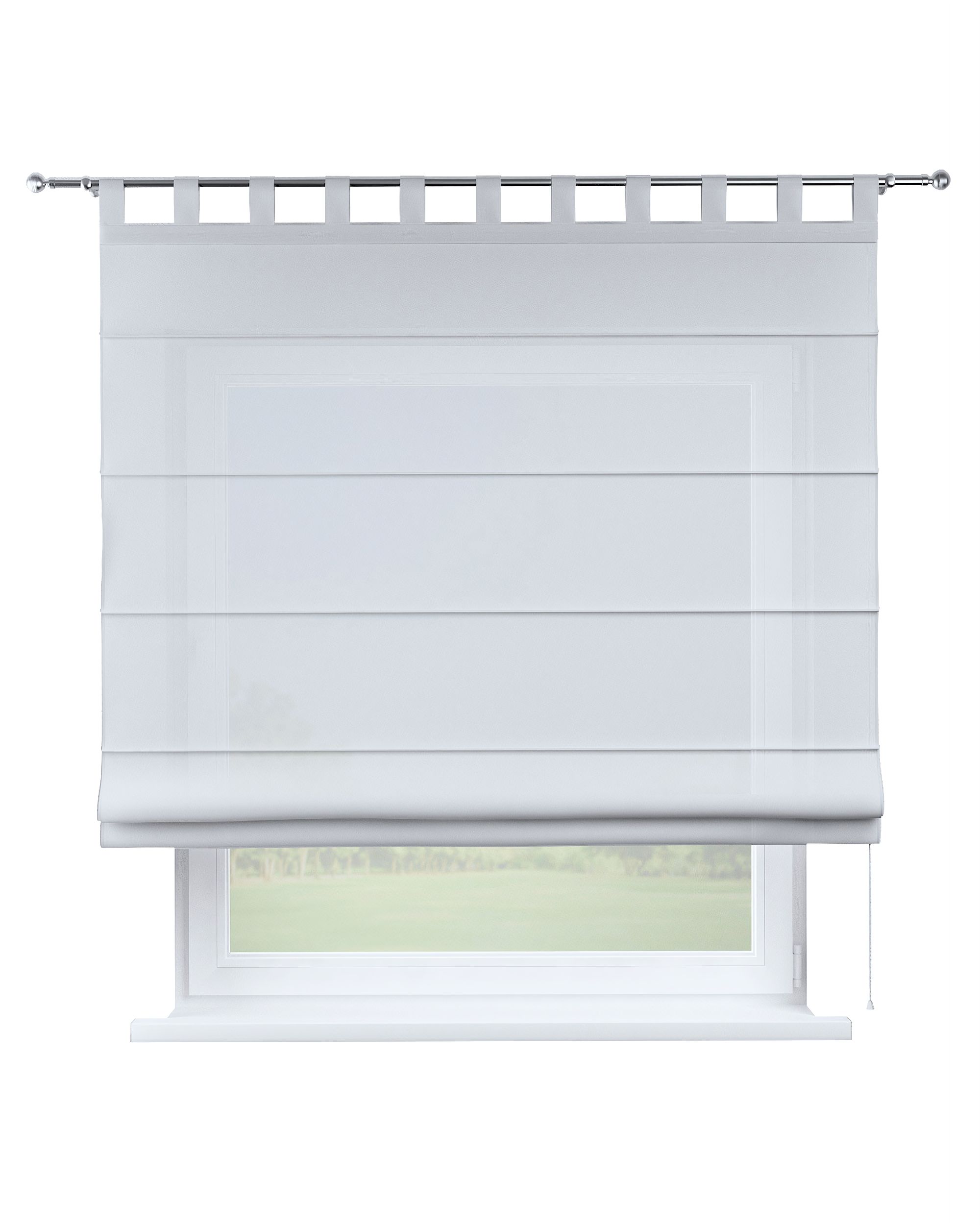Verona tab top Roman blind product colour white fabric semi-sheer, structured