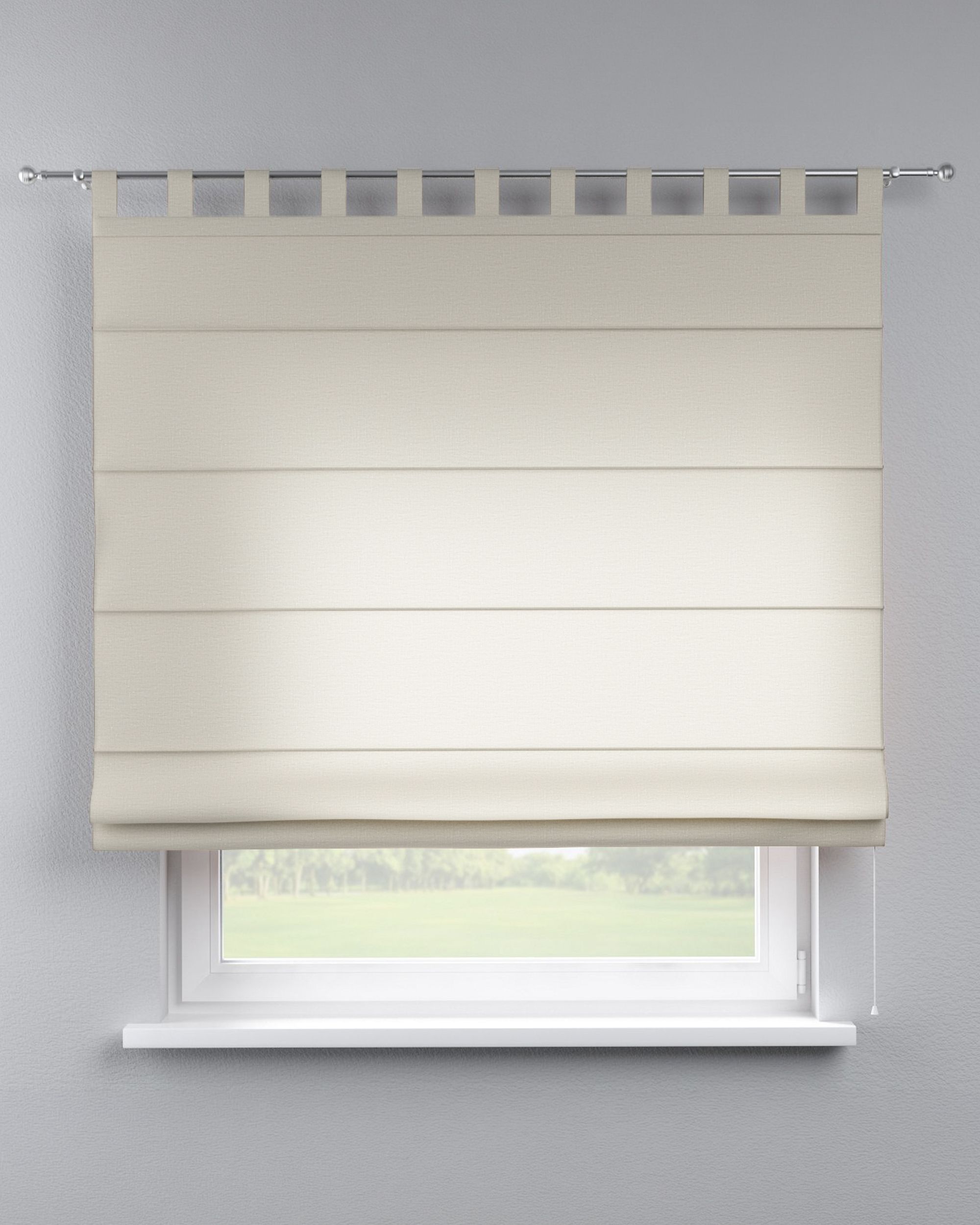 Verona tab top Roman blind product colour beige fabric semi-sheer, structured
