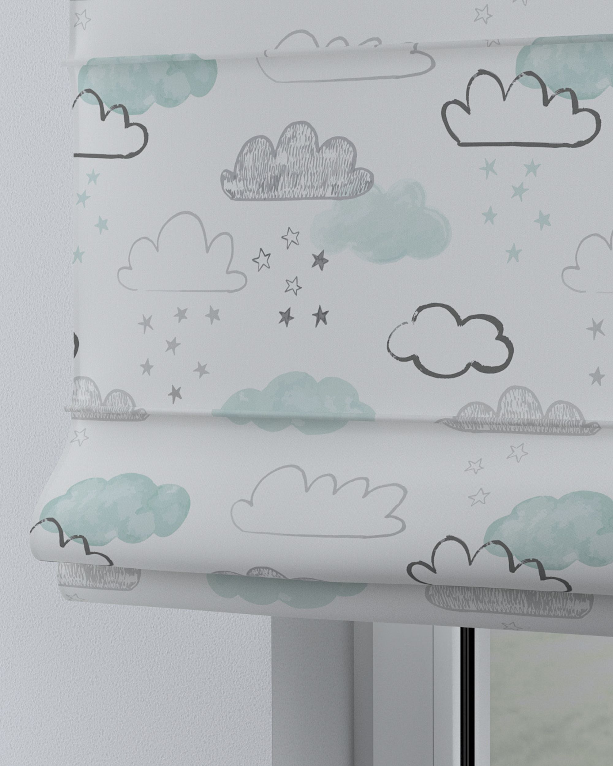 Verona tab top Roman blind product colour white fabric patterned (hover)
