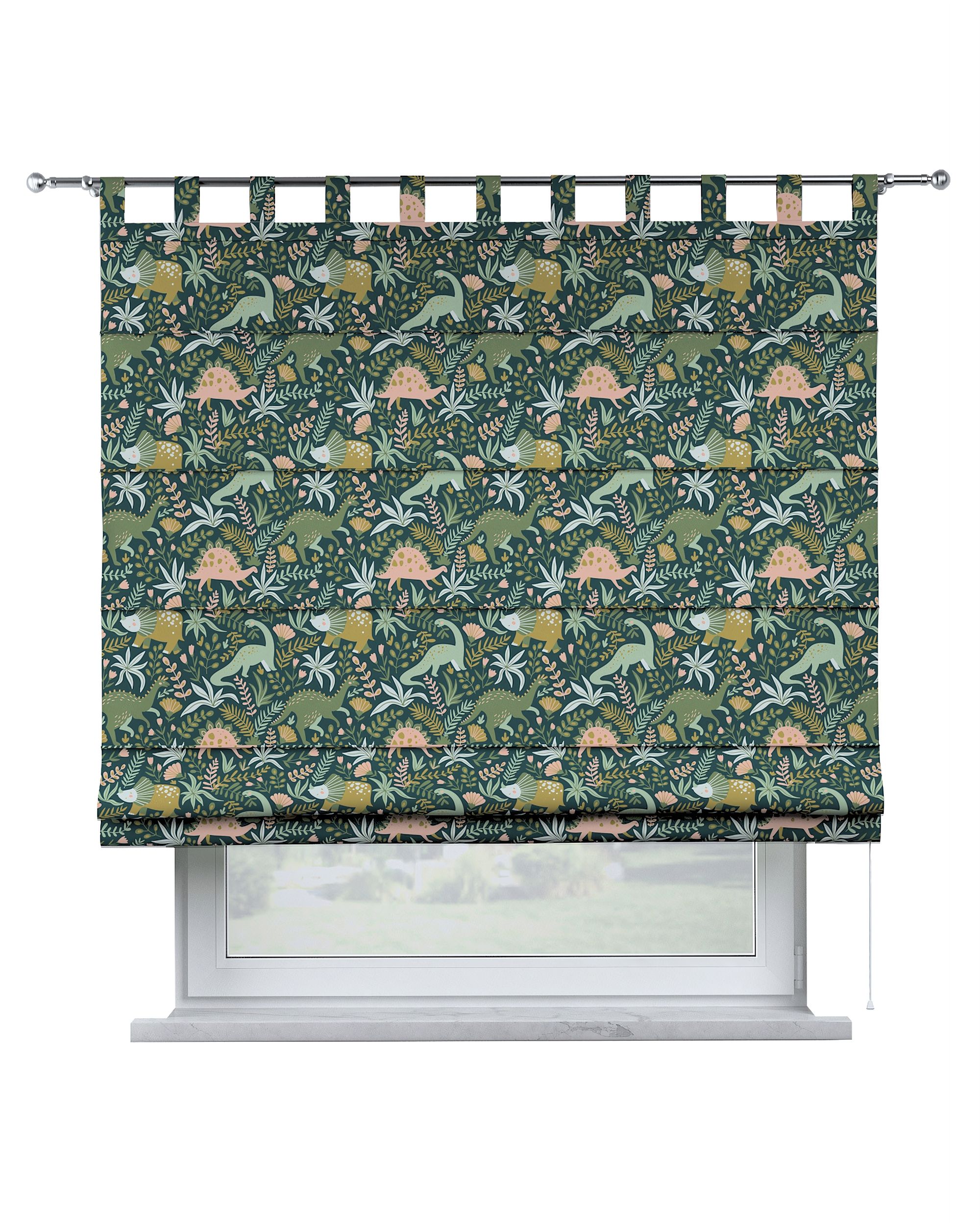 Verona tab top Roman blind product colour green fabric patterned