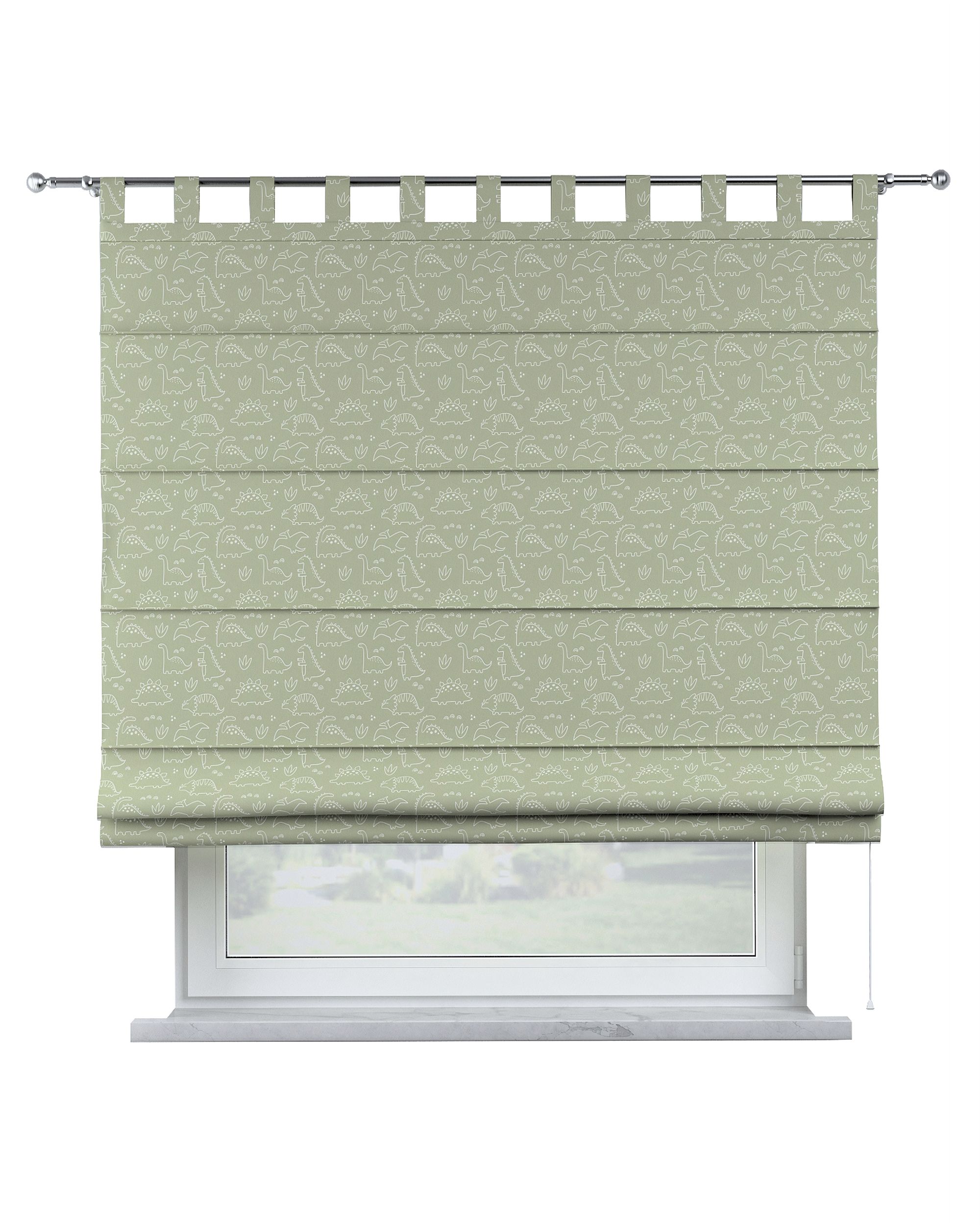 Verona tab top Roman blind product colour green fabric patterned