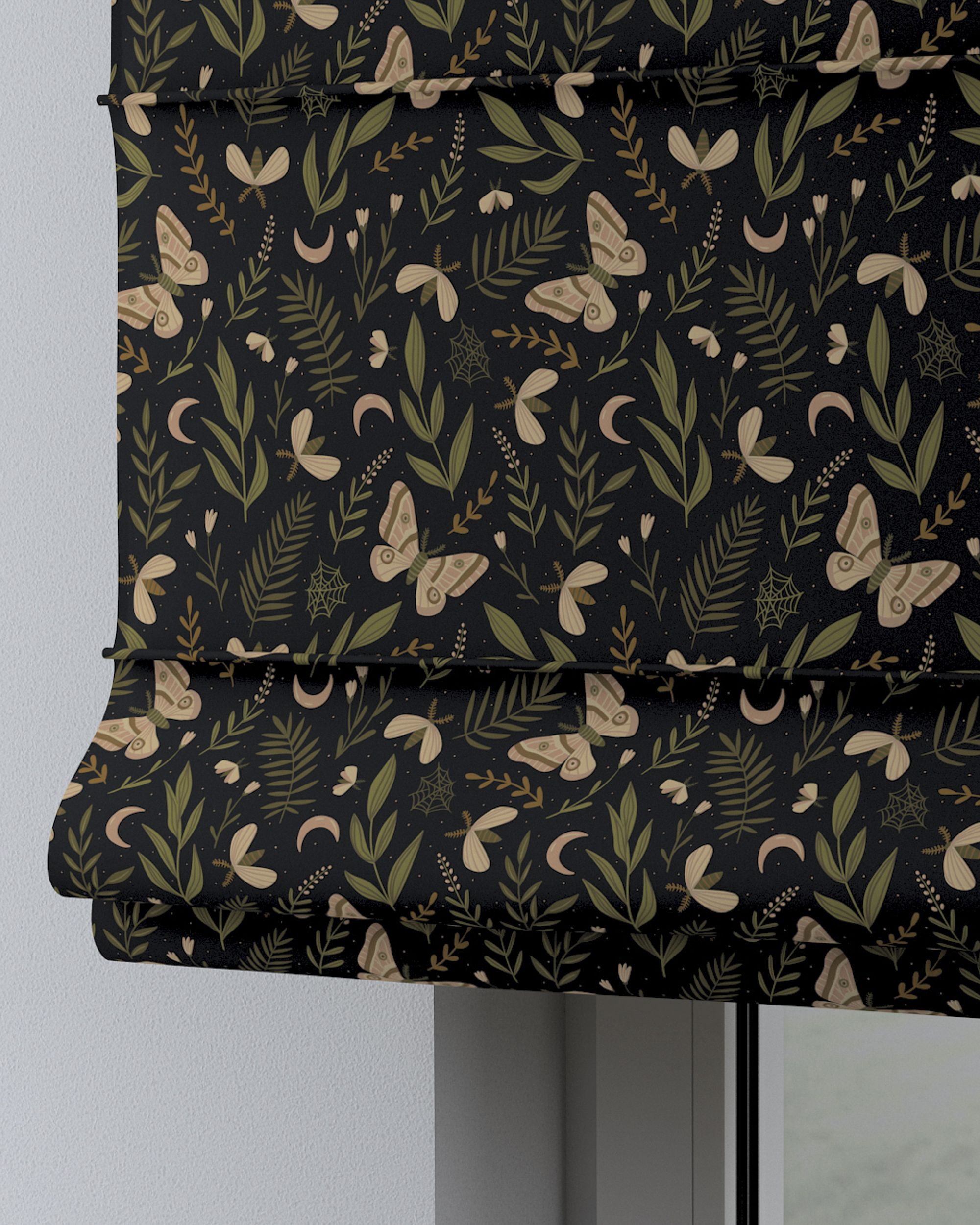 Verona tab top Roman blind product colour black fabric patterned (hover)