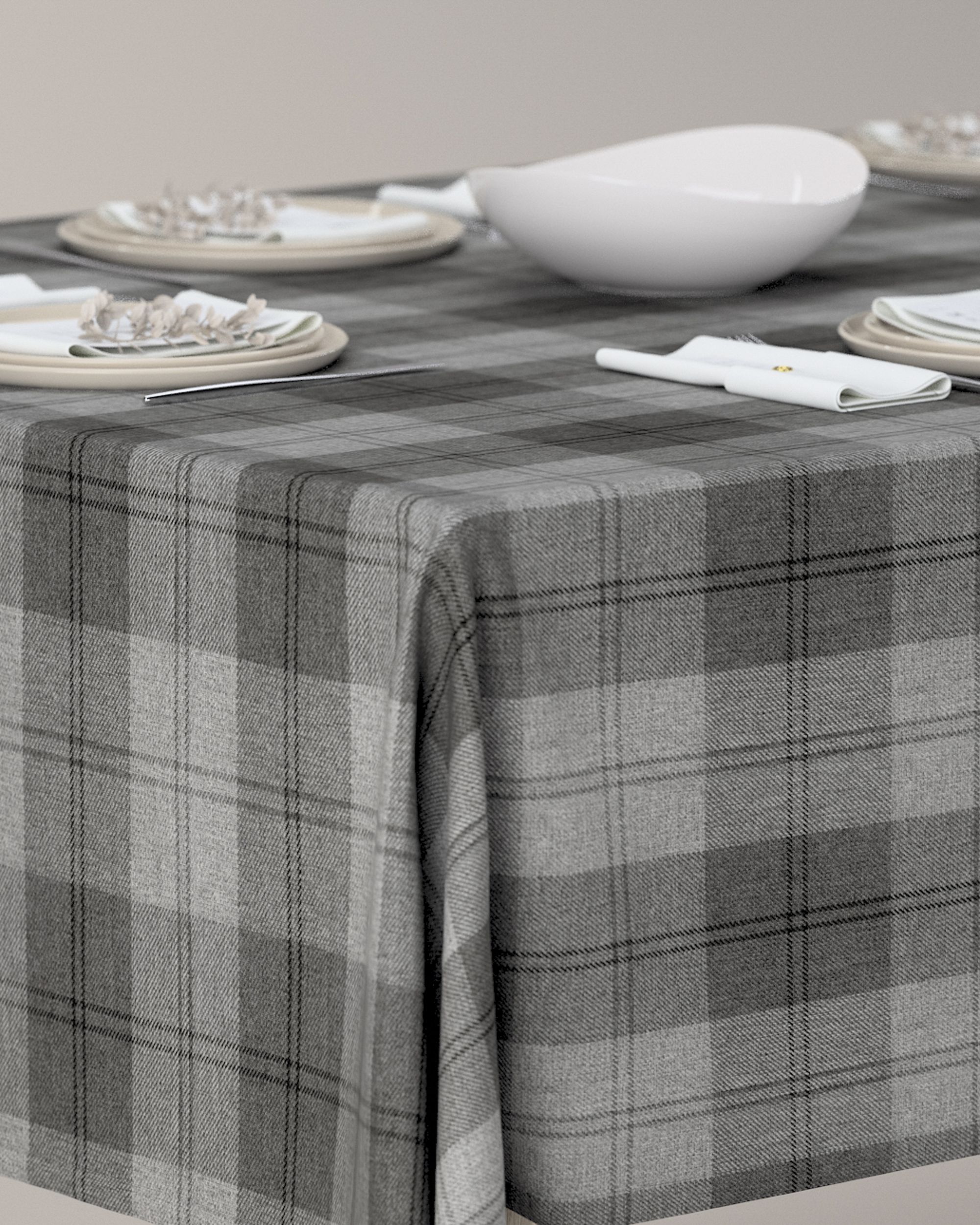 Rectangular tablecloth product colour grey fabric structured, patterned (hover)