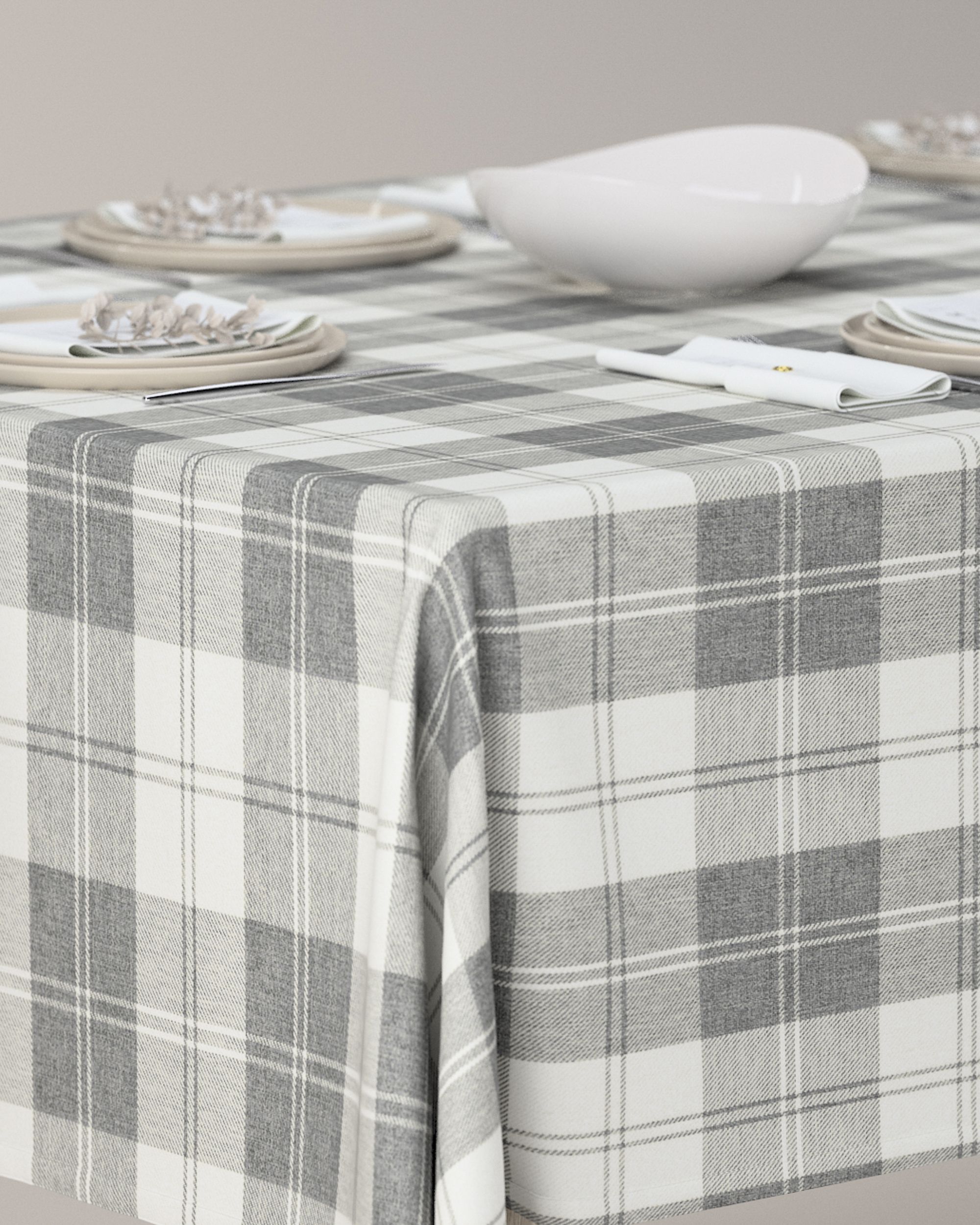 Rectangular tablecloth product colour grey fabric structured, patterned (hover)