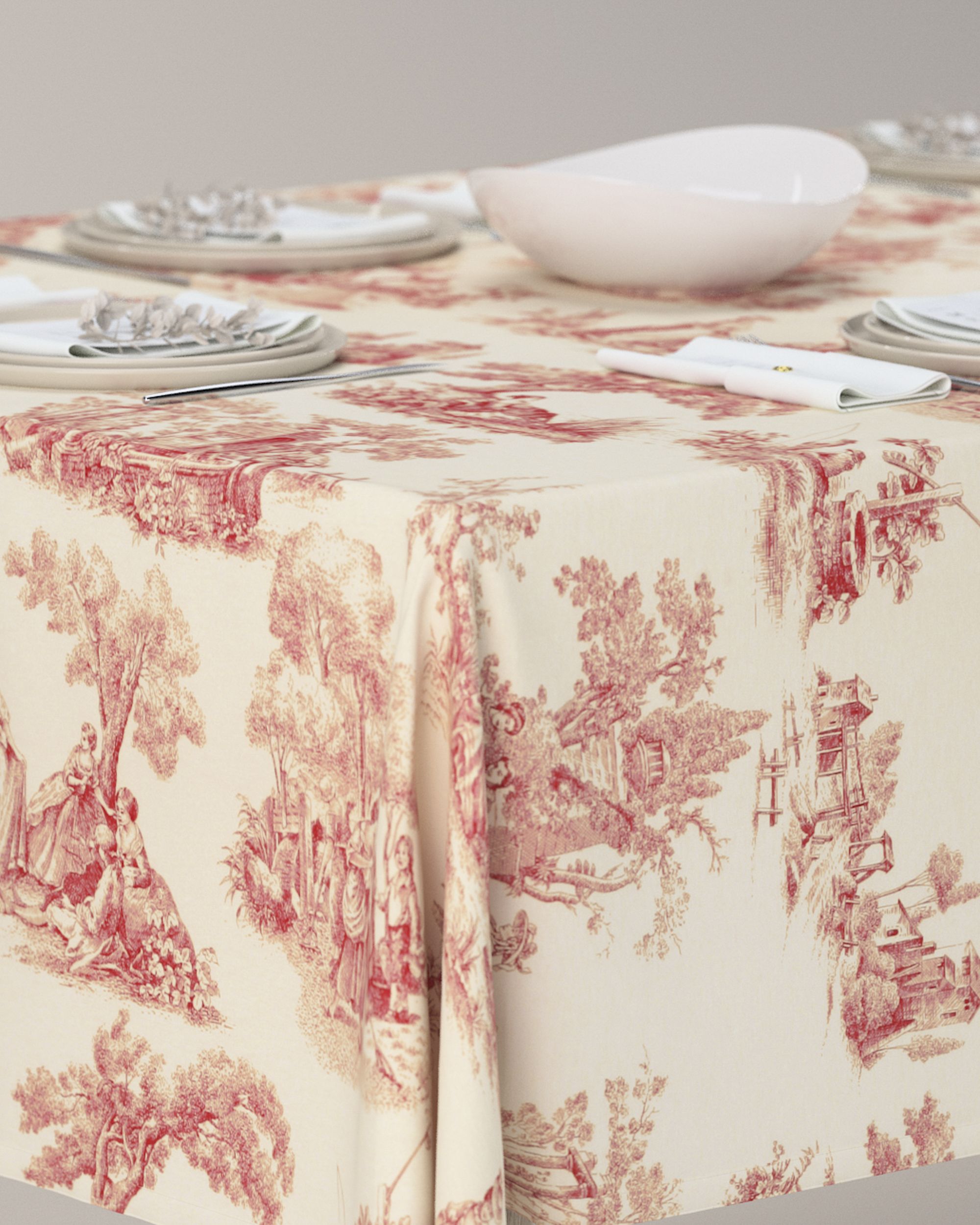 Rectangular tablecloth product colour red fabric patterned (hover)