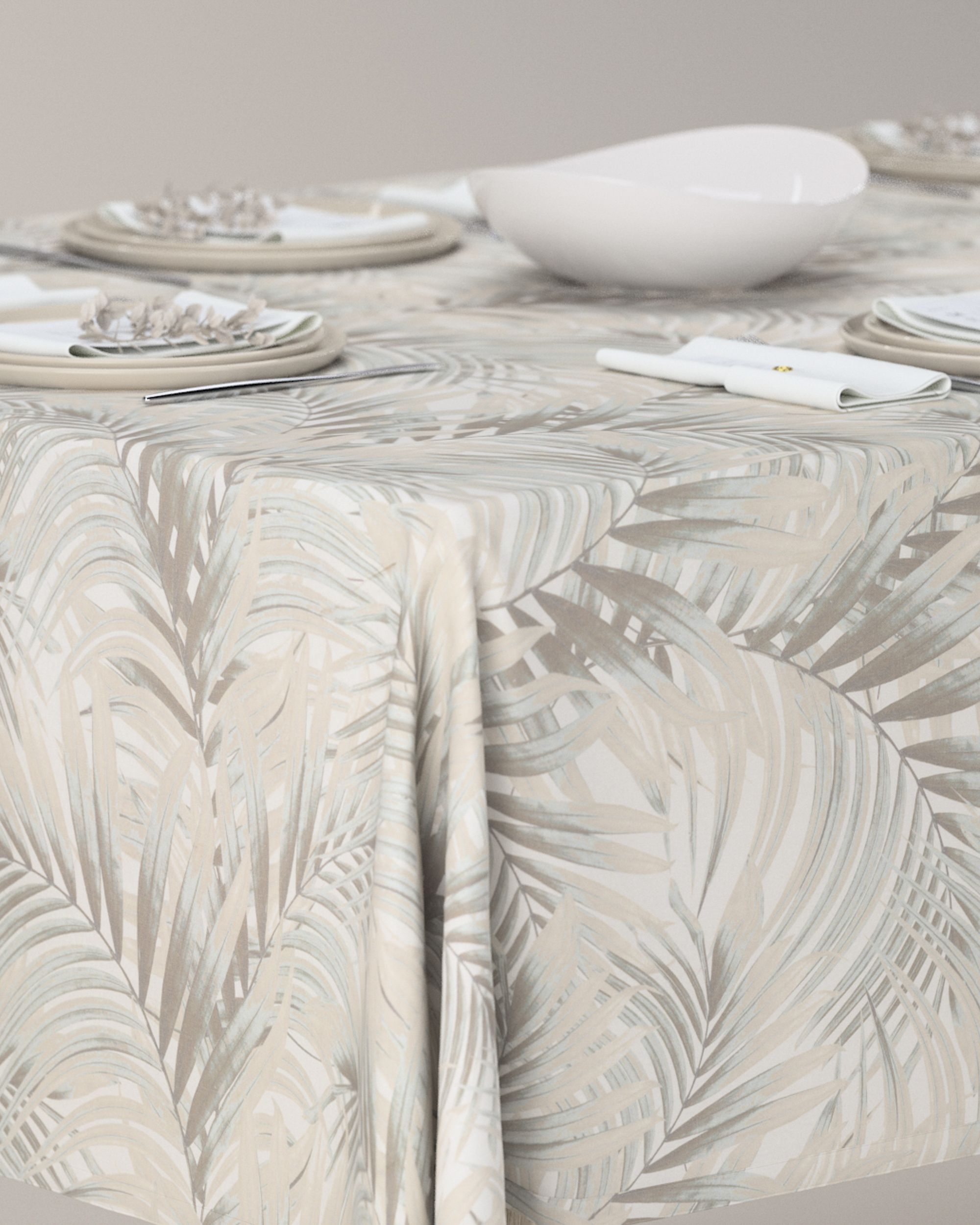 Rectangular tablecloth product colour beige fabric patterned (hover)