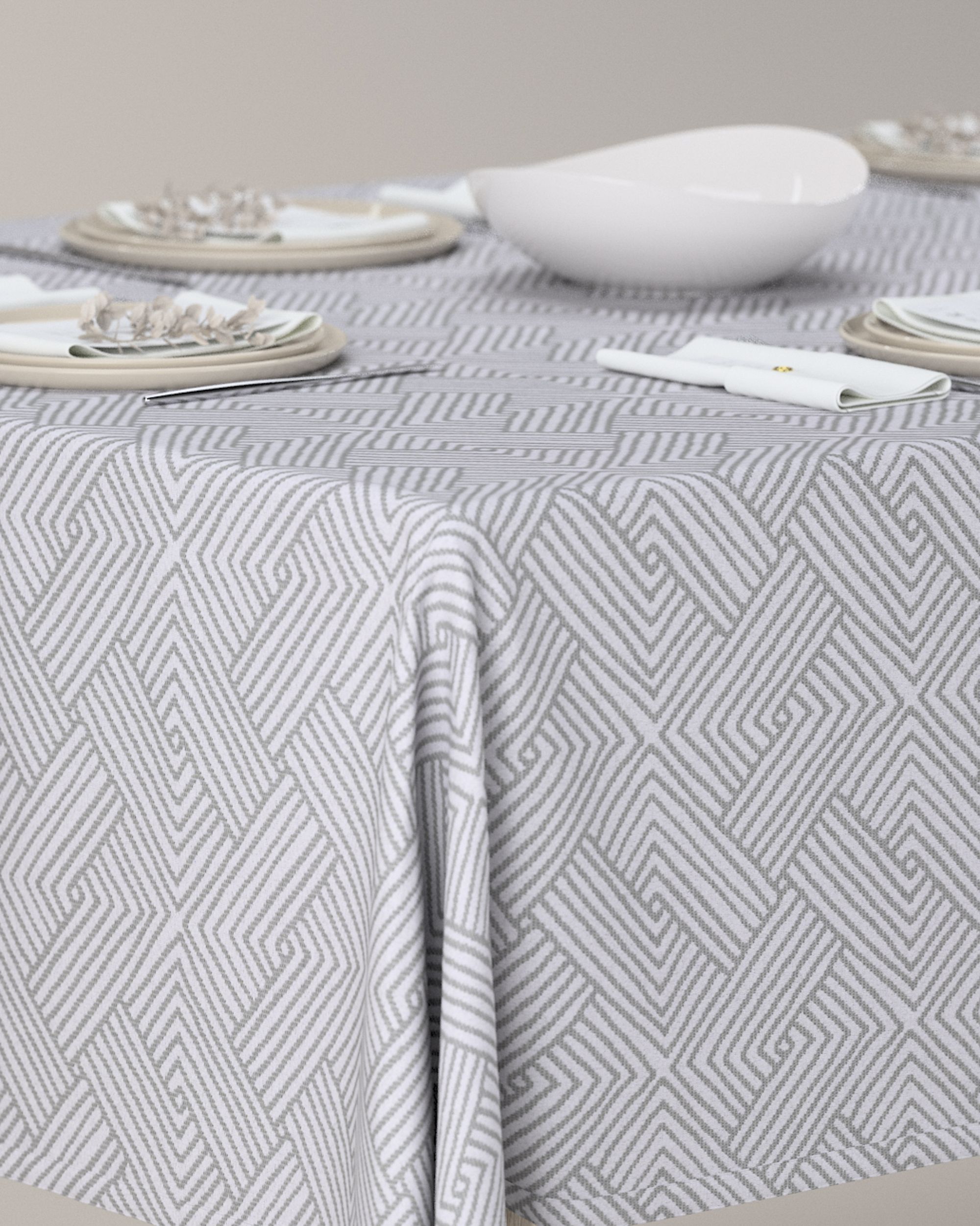 Rectangular tablecloth product colour silver fabric structured, patterned (hover)