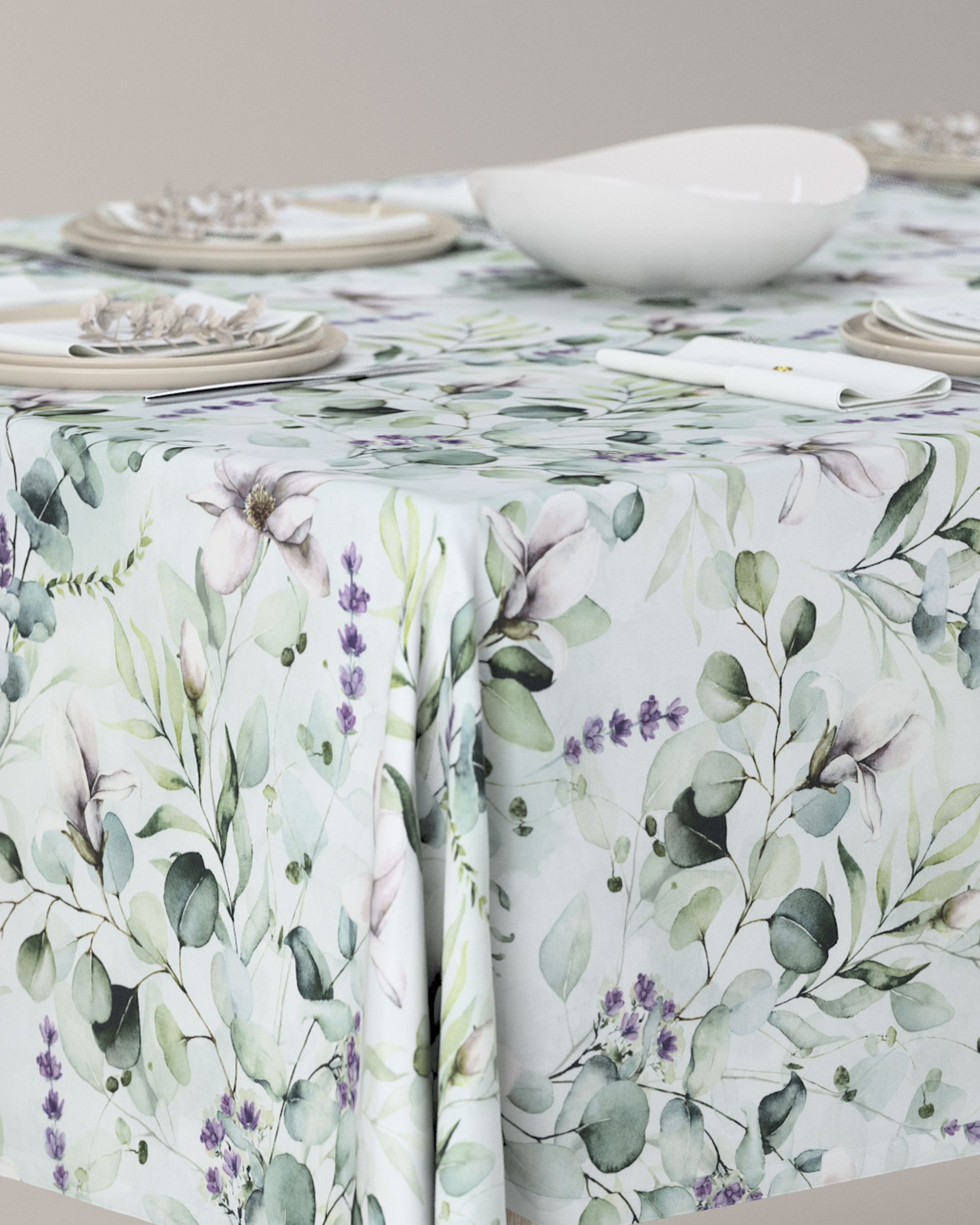 Rectangular tablecloth product colour green fabric patterned (hover)