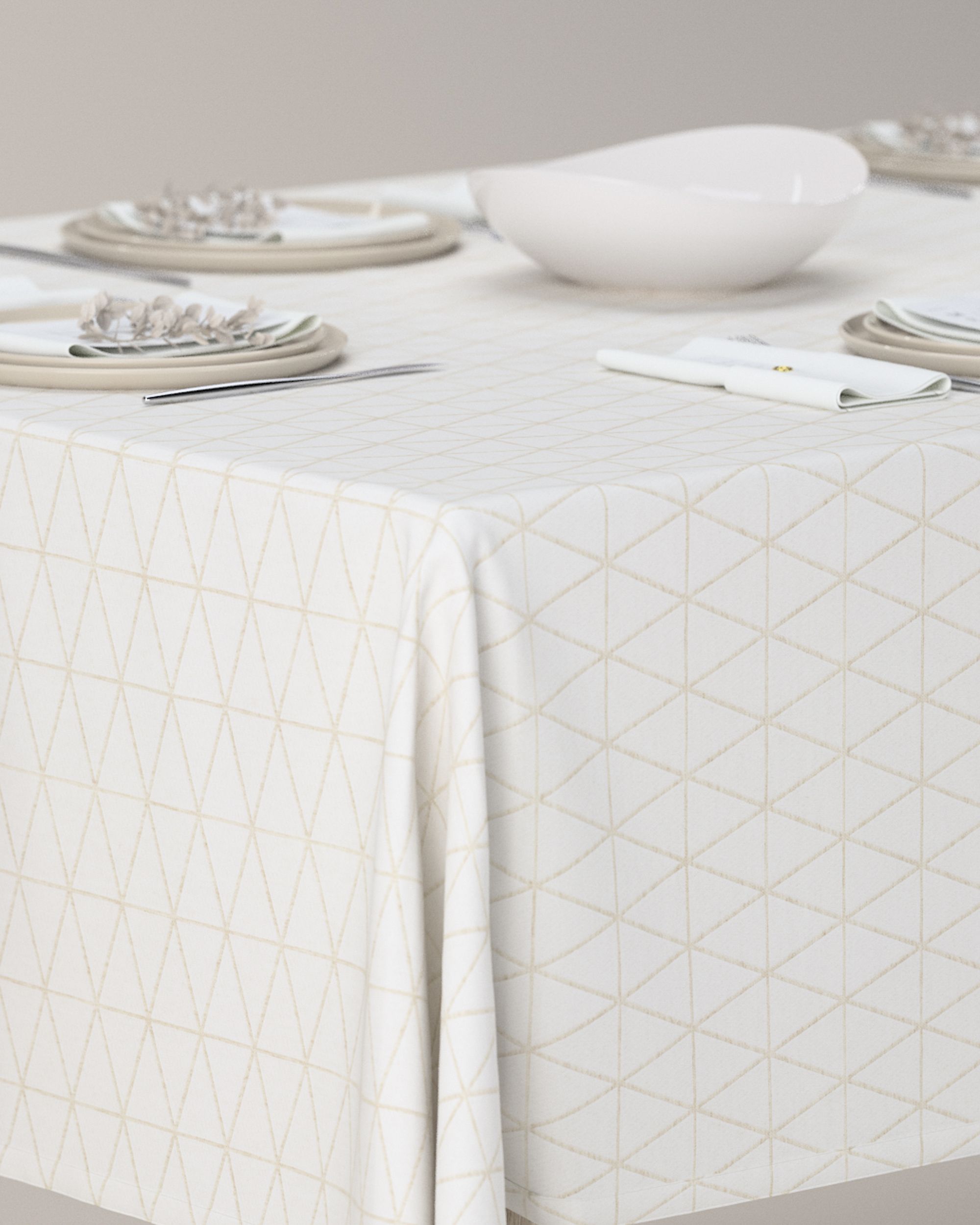 Rectangular tablecloth product colour cream fabric patterned (hover)