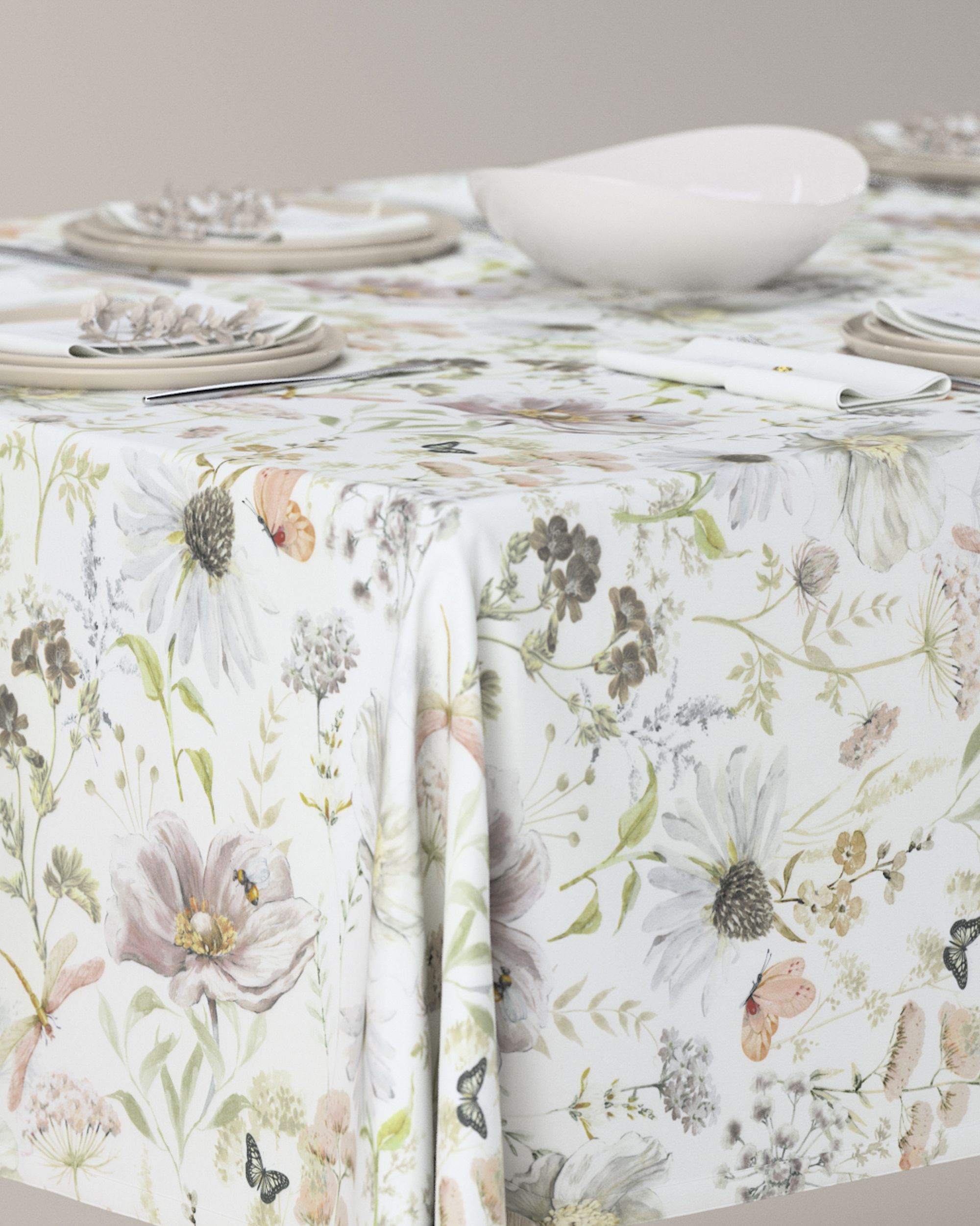 Rectangular tablecloth product colour white fabric patterned (hover)
