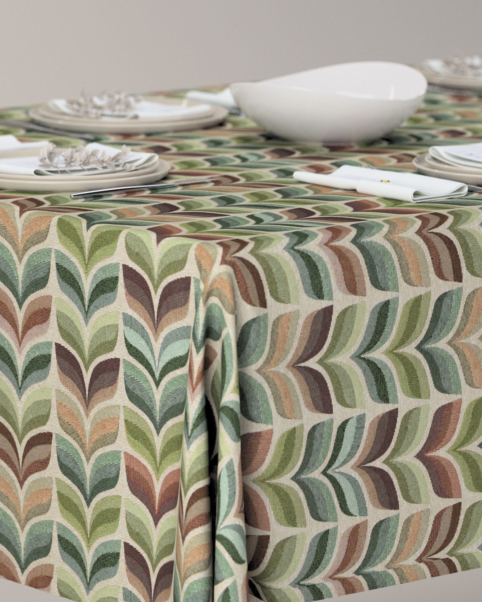 Rectangular tablecloth product colour green fabric structured, patterned (hover)