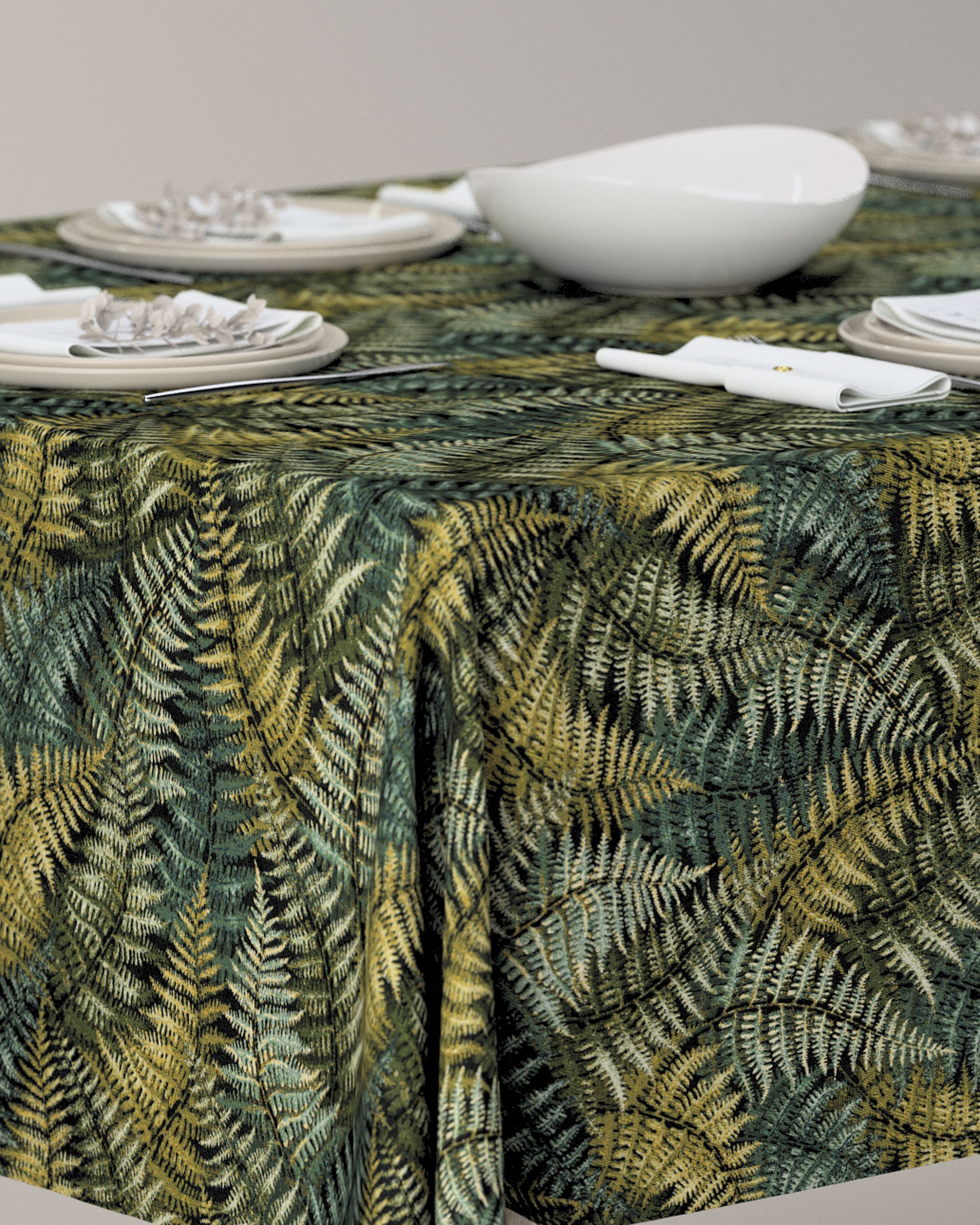 Rectangular tablecloth product colour green fabric structured, patterned (hover)