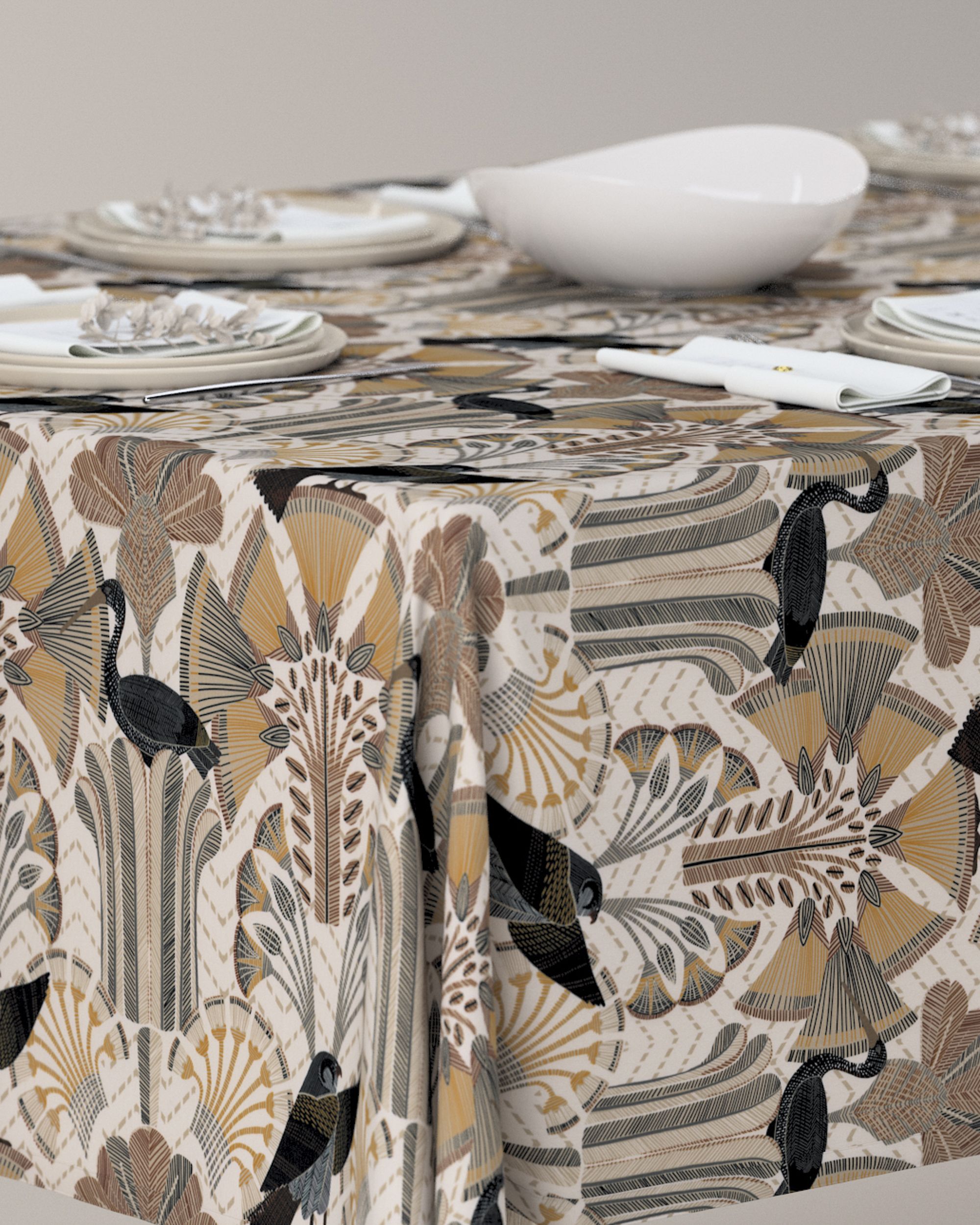 Rectangular tablecloth product colour brown fabric patterned (hover)