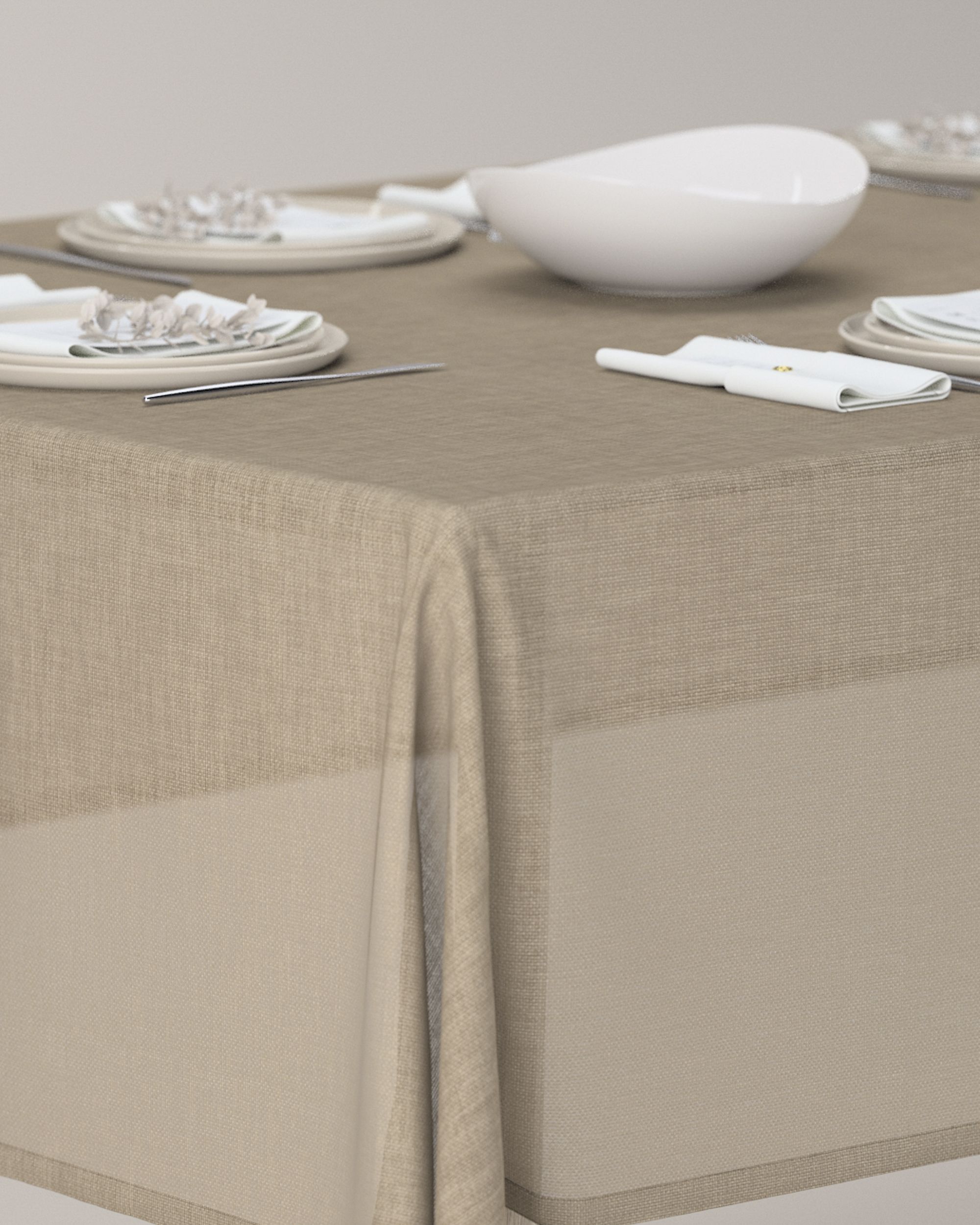 Rectangular tablecloth product colour beige fabric structured (hover)