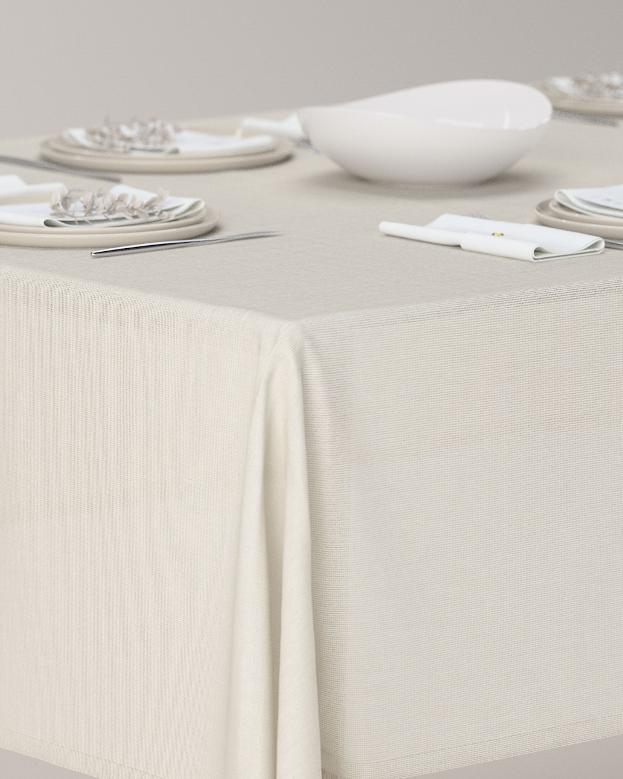 Rectangular tablecloth product colour cream fabric structured (hover)