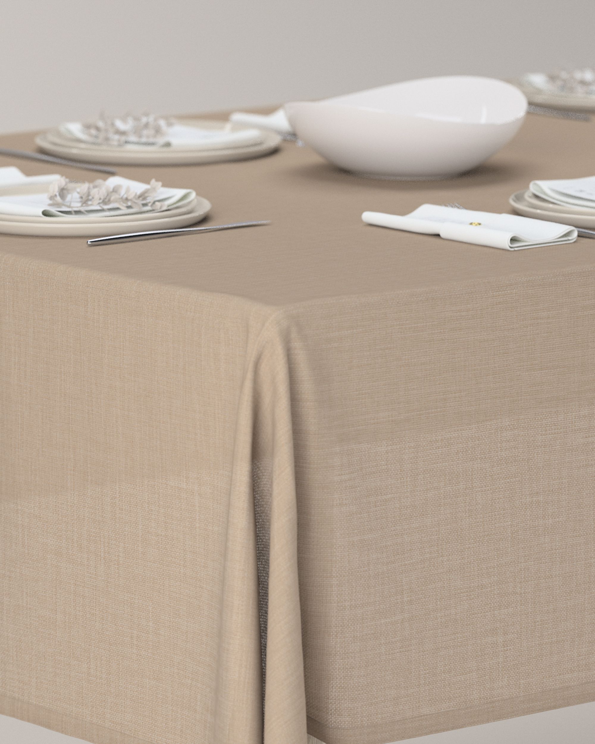 Rectangular tablecloth product colour beige fabric structured (hover)