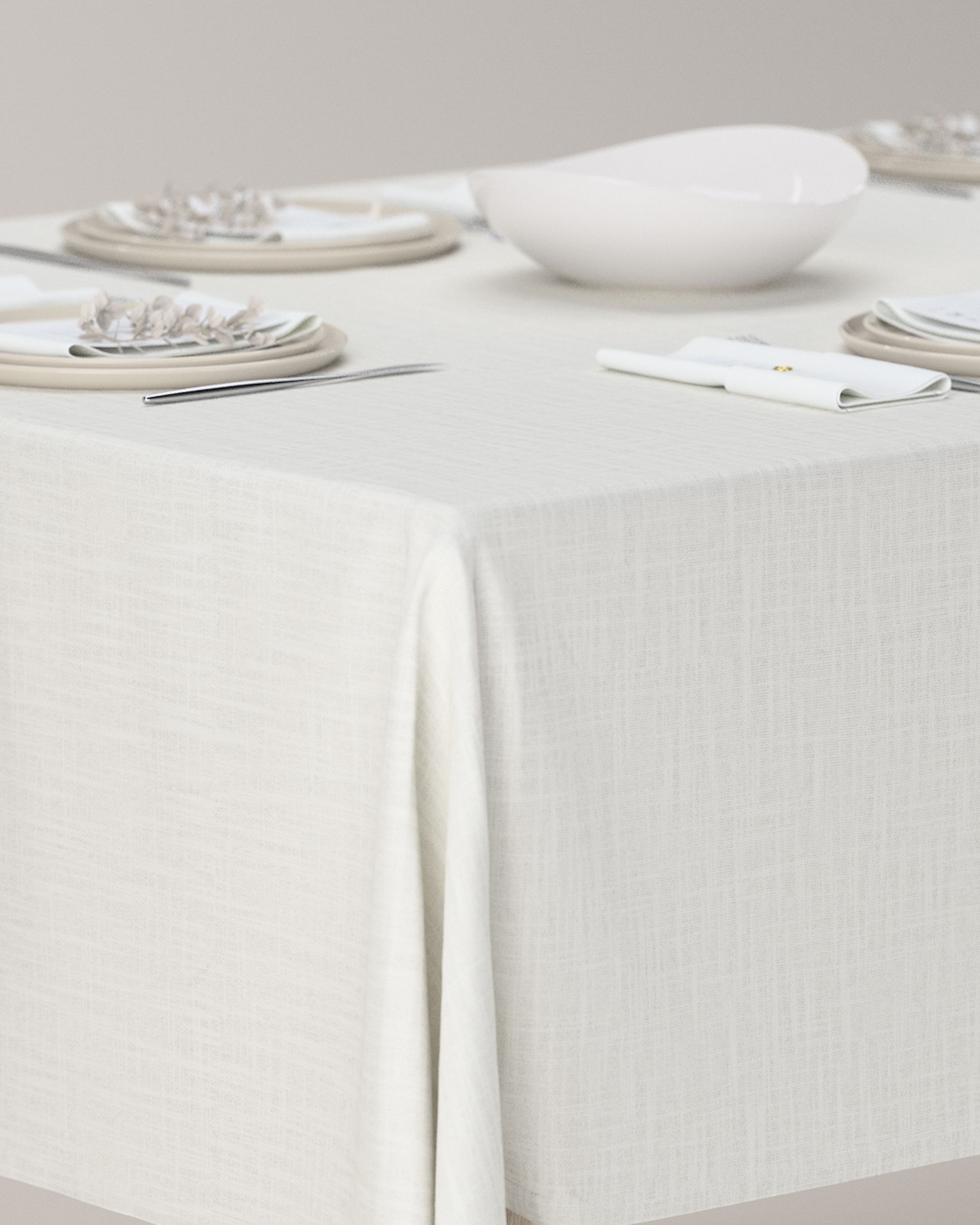 Rectangular tablecloth product colour cream fabric structured (hover)