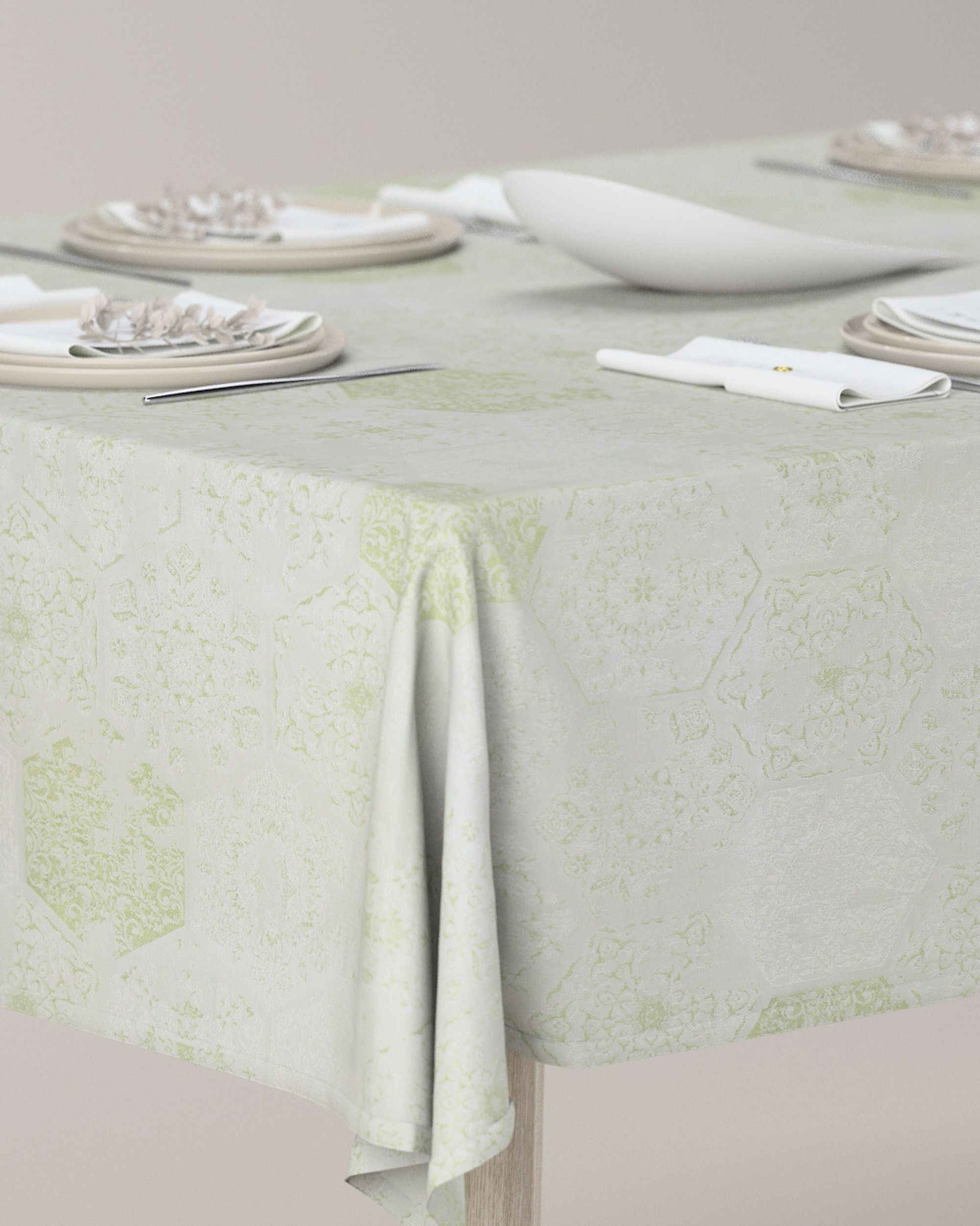 Rectangular tablecloth product colour green fabric gloss, structured, patterned (hover)