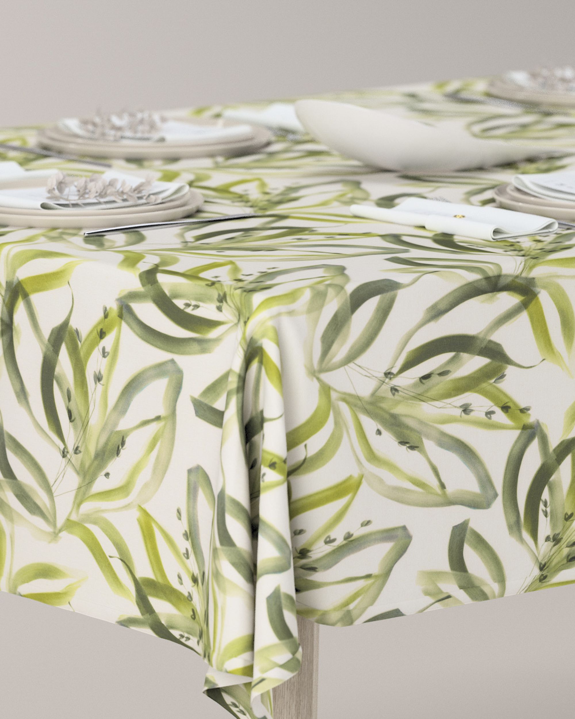 Rectangular tablecloth product colour green fabric patterned (hover)