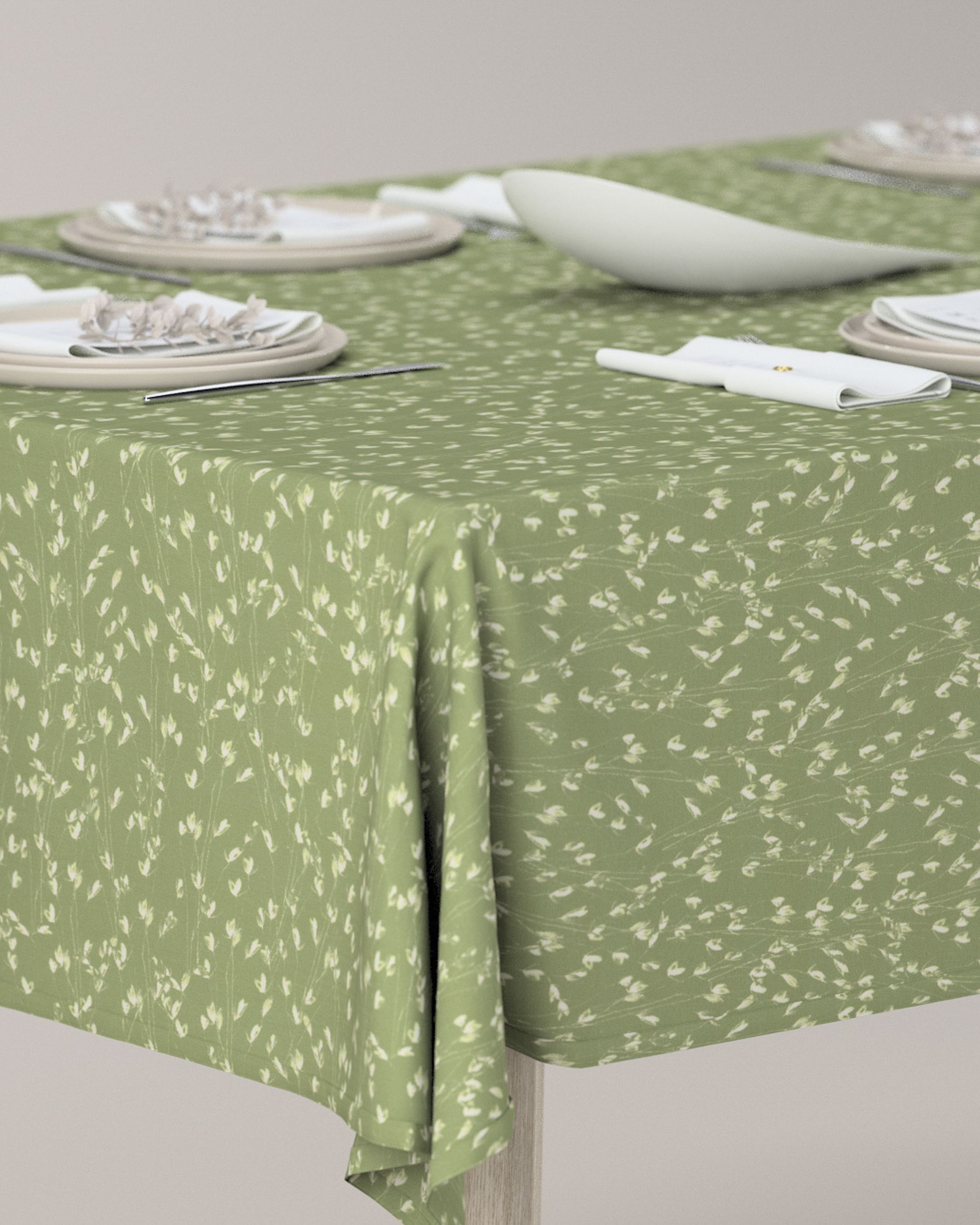 Rectangular tablecloth product colour green fabric patterned (hover)
