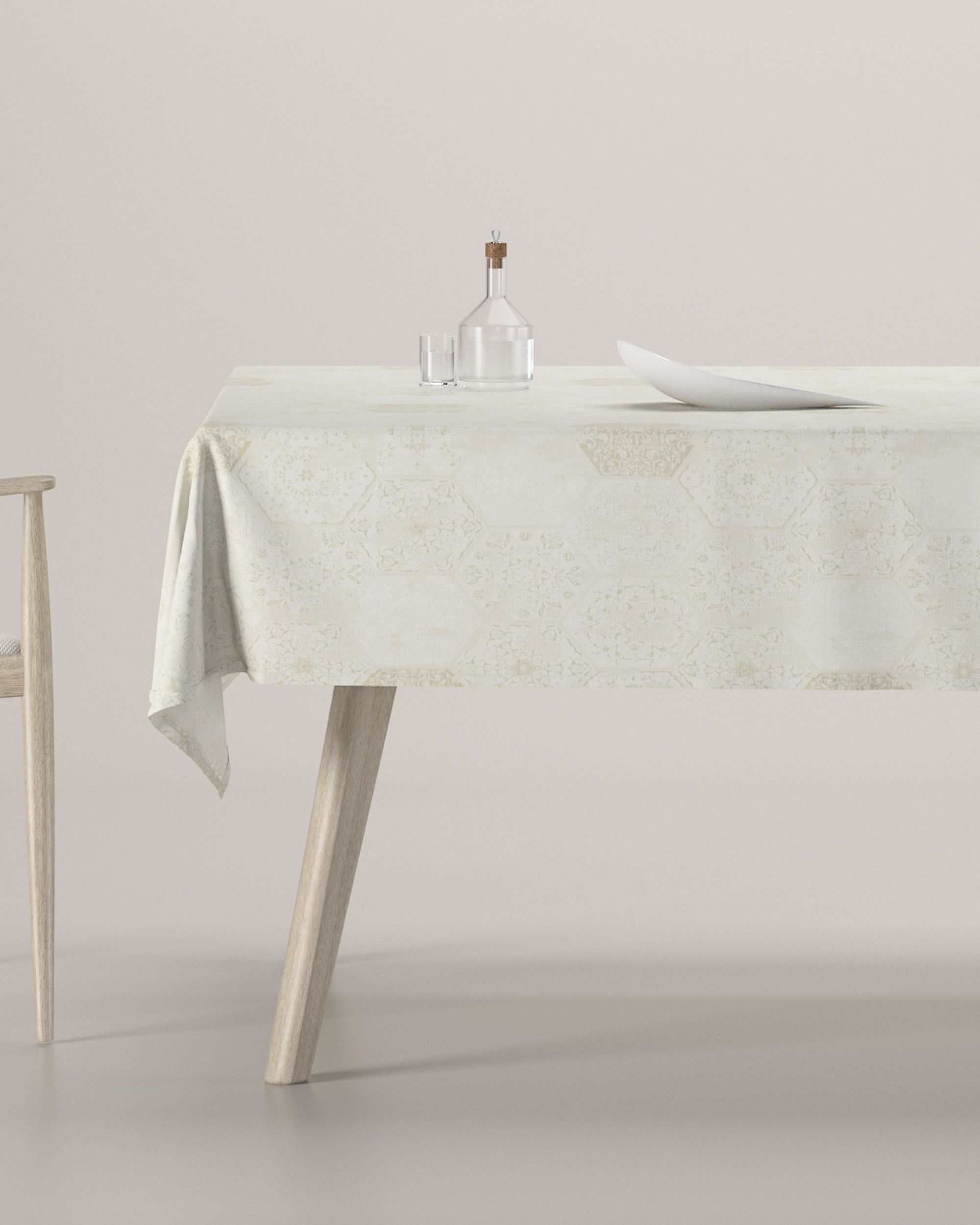 Rectangular tablecloth product colour cream fabric gloss, structured, patterned