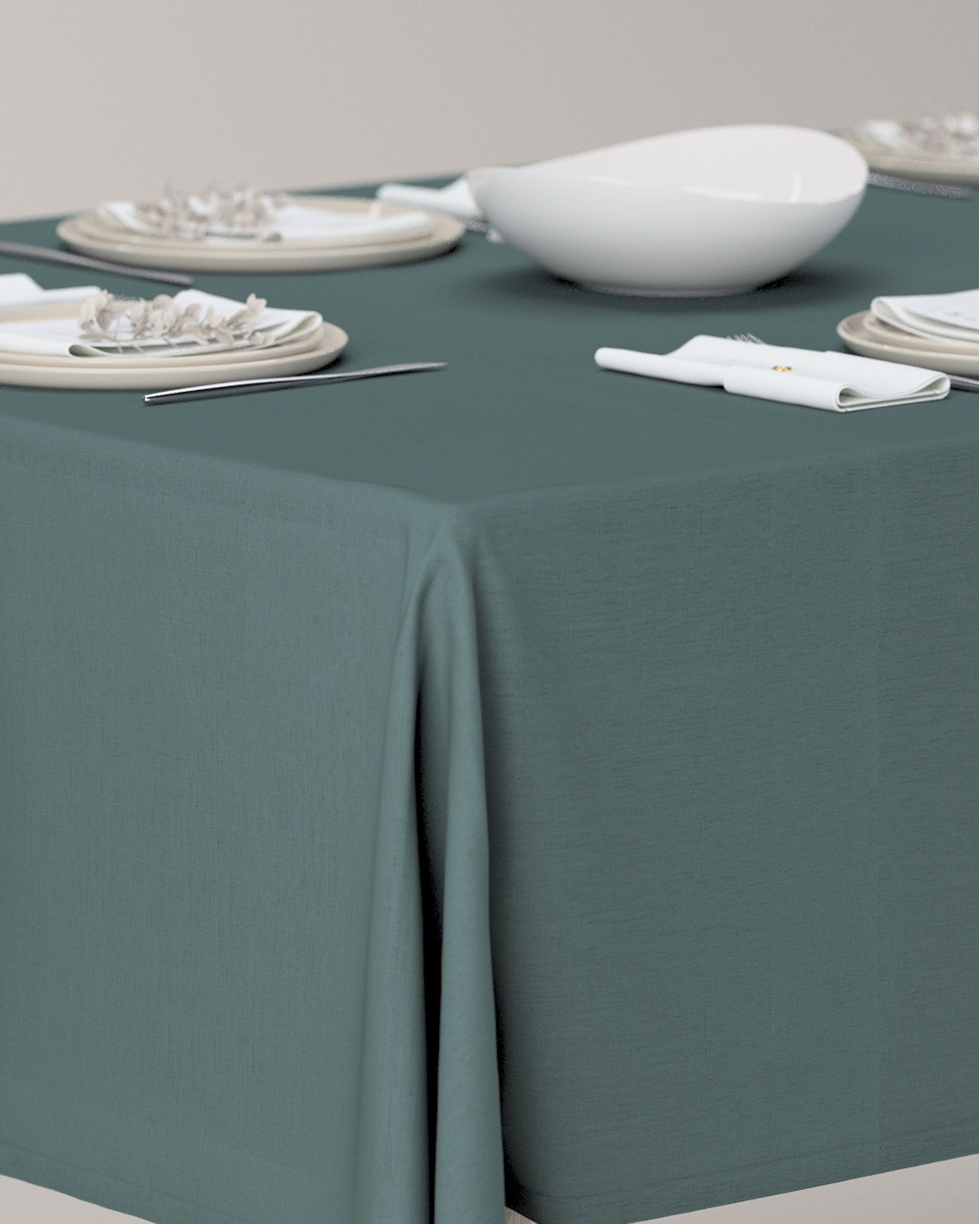 Rectangular tablecloth product colour green fabric semi-sheer, structured (hover)