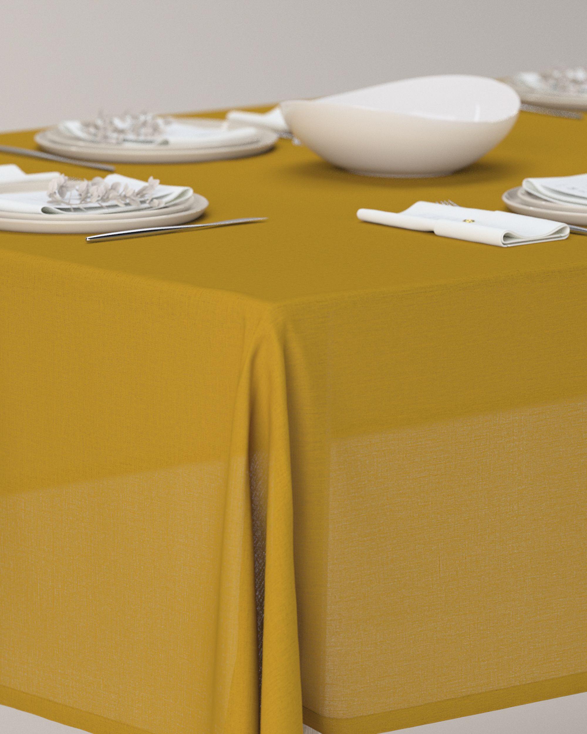 Rectangular tablecloth product colour yellow fabric semi-sheer, structured (hover)
