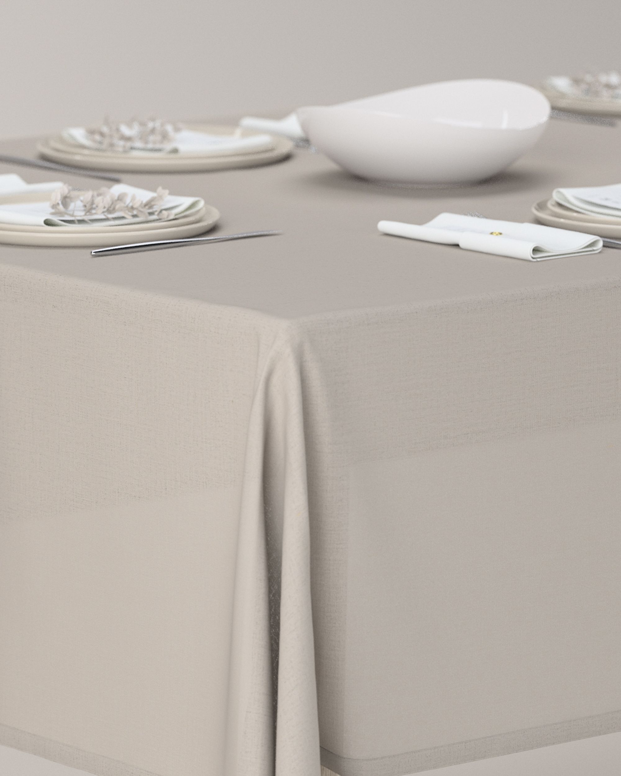 Rectangular tablecloth product colour beige fabric semi-sheer, structured (hover)