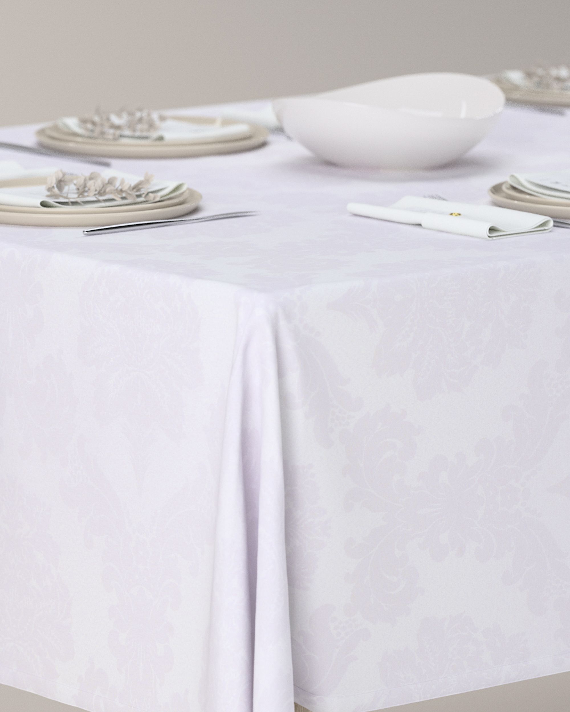 Rectangular tablecloth product colour white fabric gloss, structured, patterned (hover)