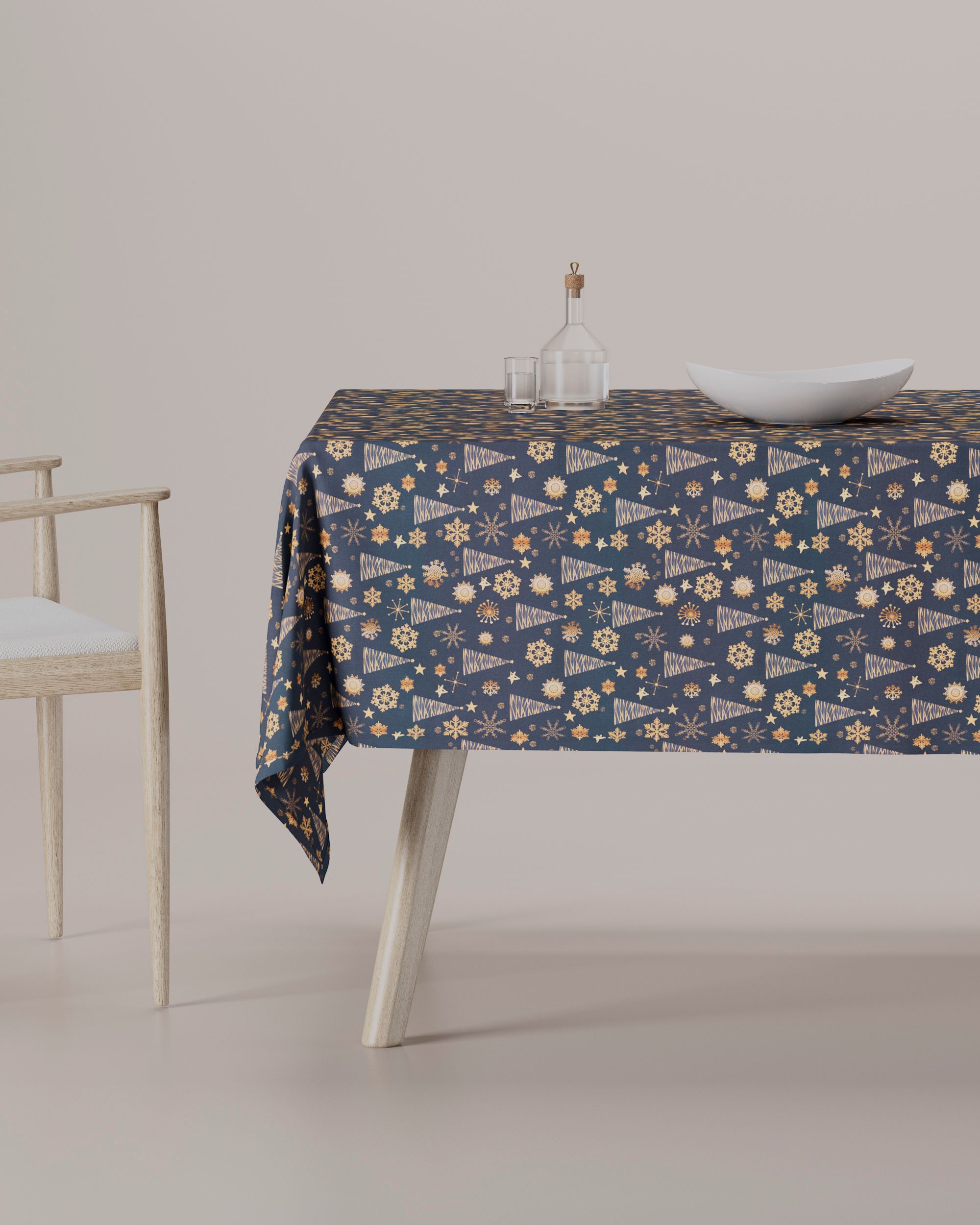 Rectangular tablecloth product colour navy blue fabric patterned
