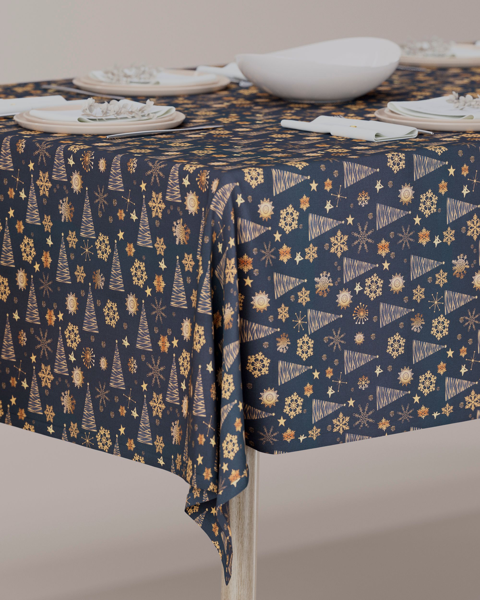 Rectangular tablecloth product colour navy blue fabric patterned (hover)