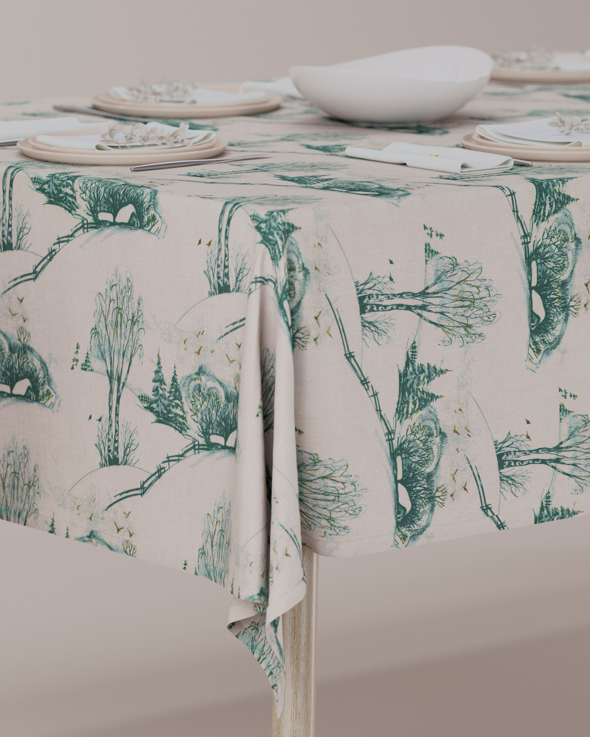 Rectangular tablecloth product colour white fabric patterned (hover)