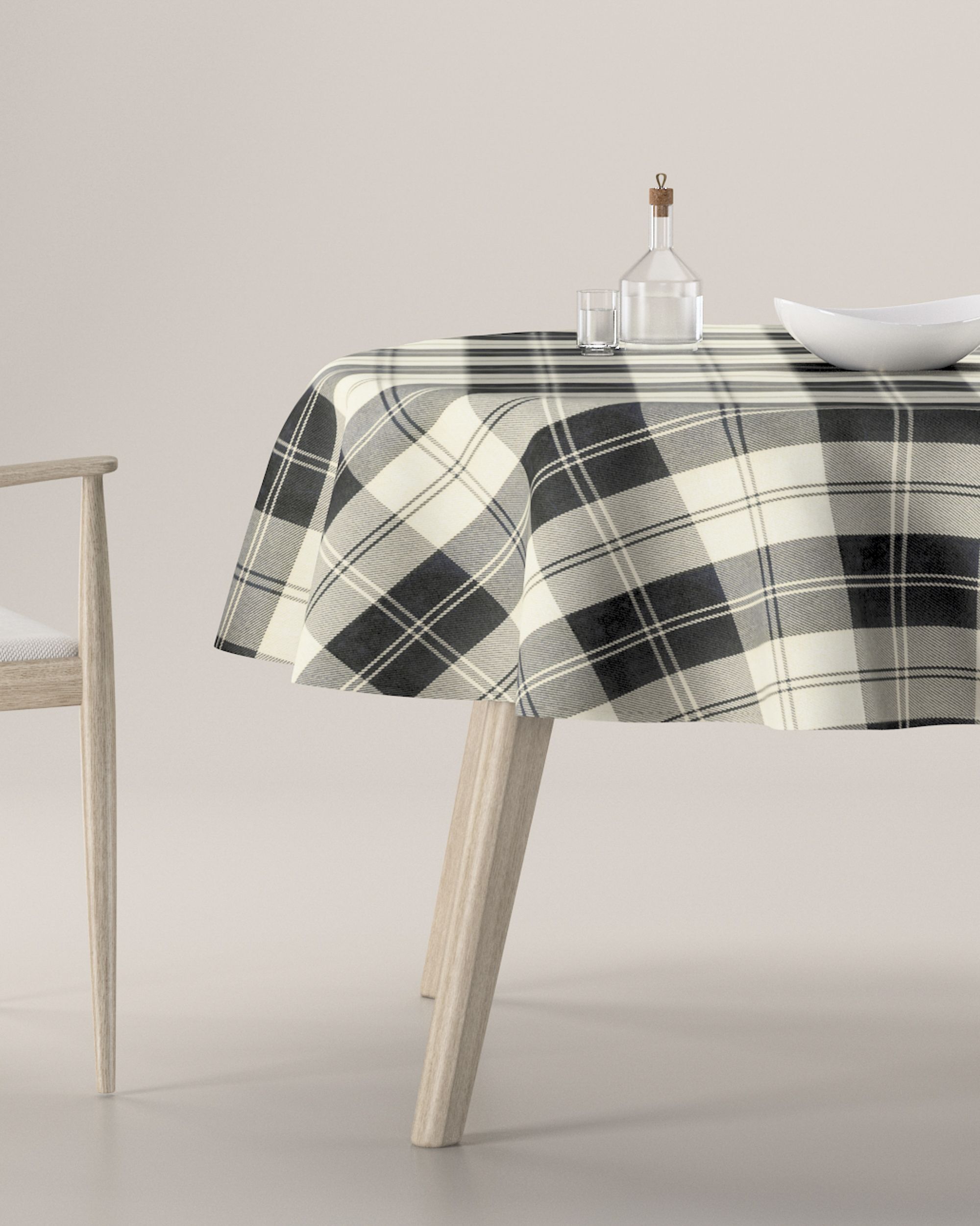 Round tablecloth product colour black fabric structured, patterned