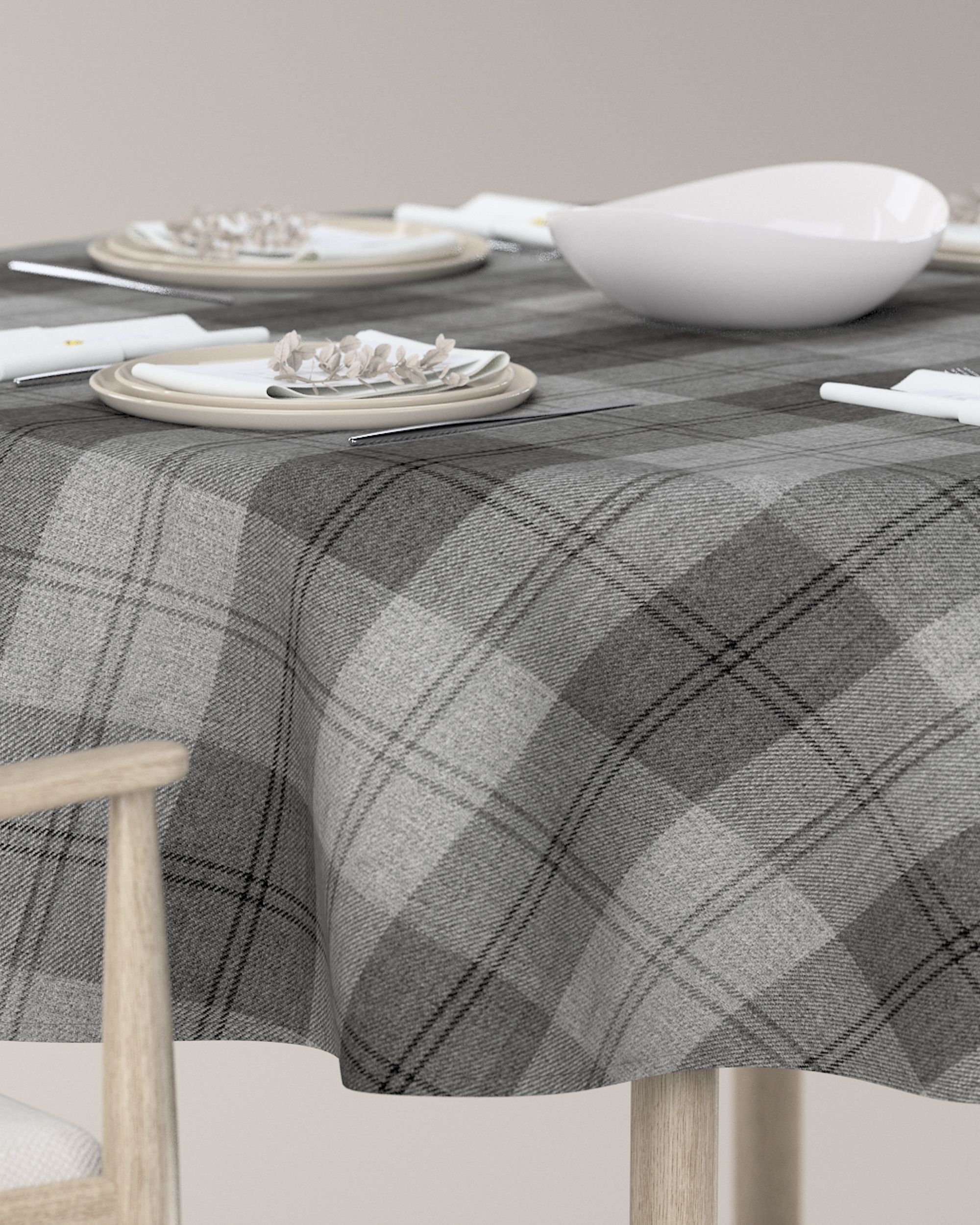 Round tablecloth product colour grey fabric structured, patterned (hover)