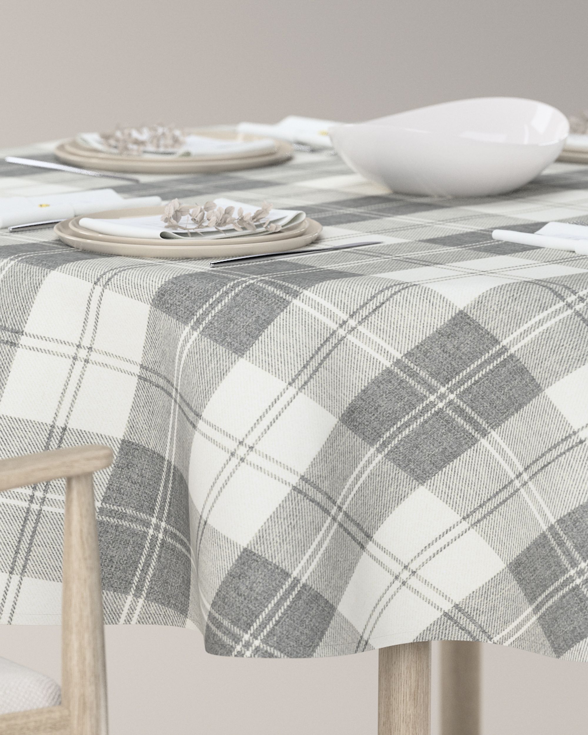 Round tablecloth product colour grey fabric structured, patterned (hover)