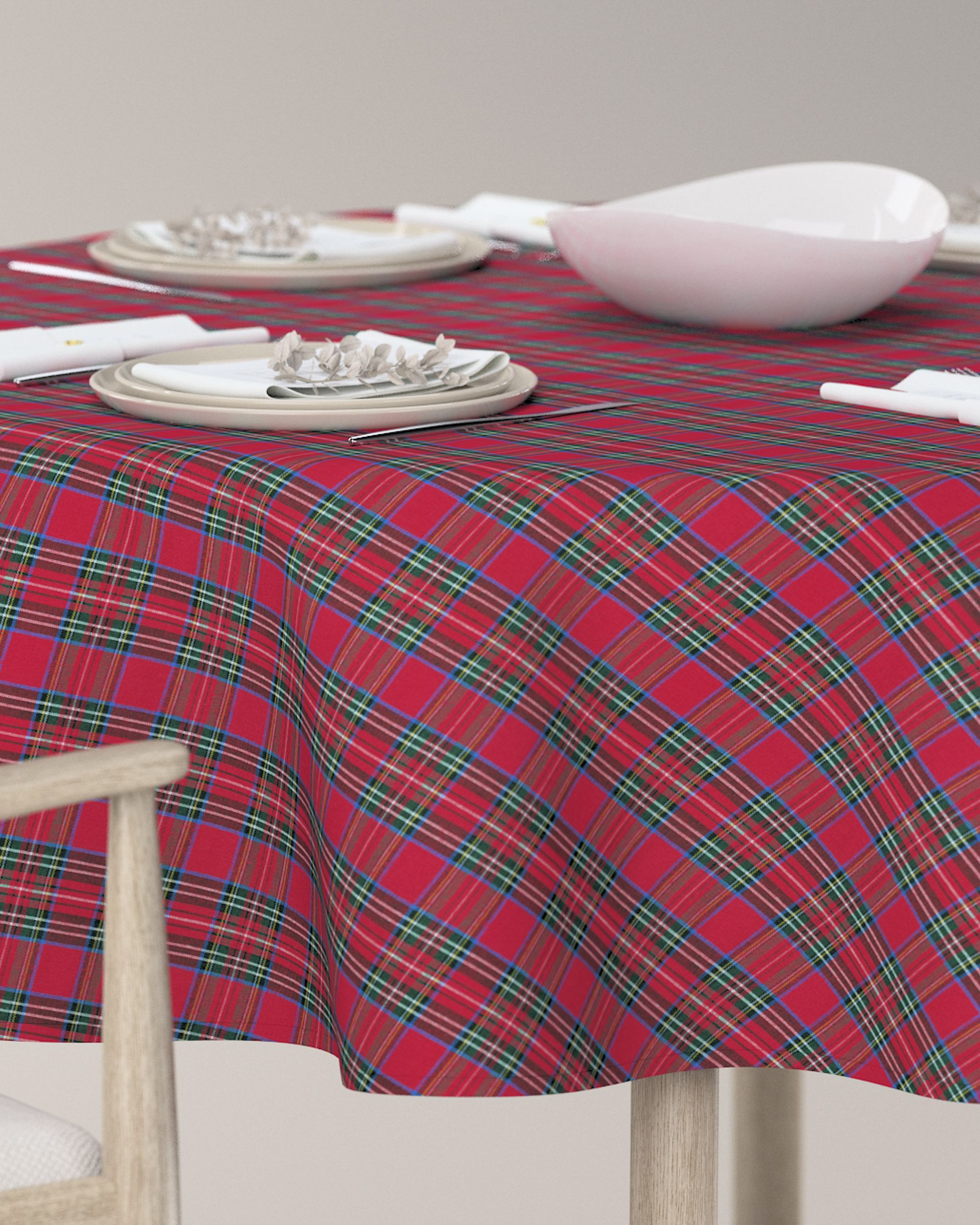 Round tablecloth product colour red fabric patterned (hover)