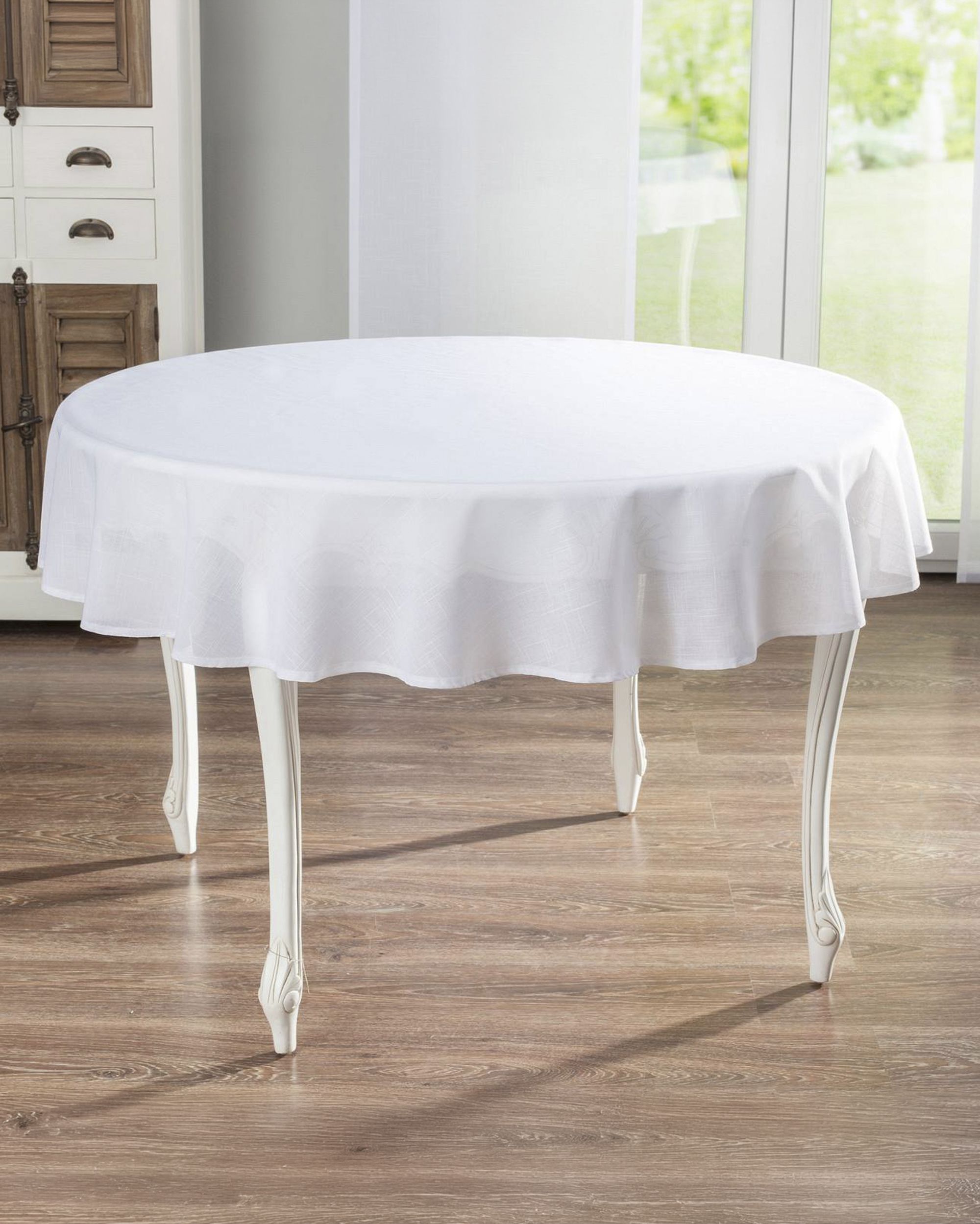 Round tablecloth product colour white fabric semi-sheer, structured