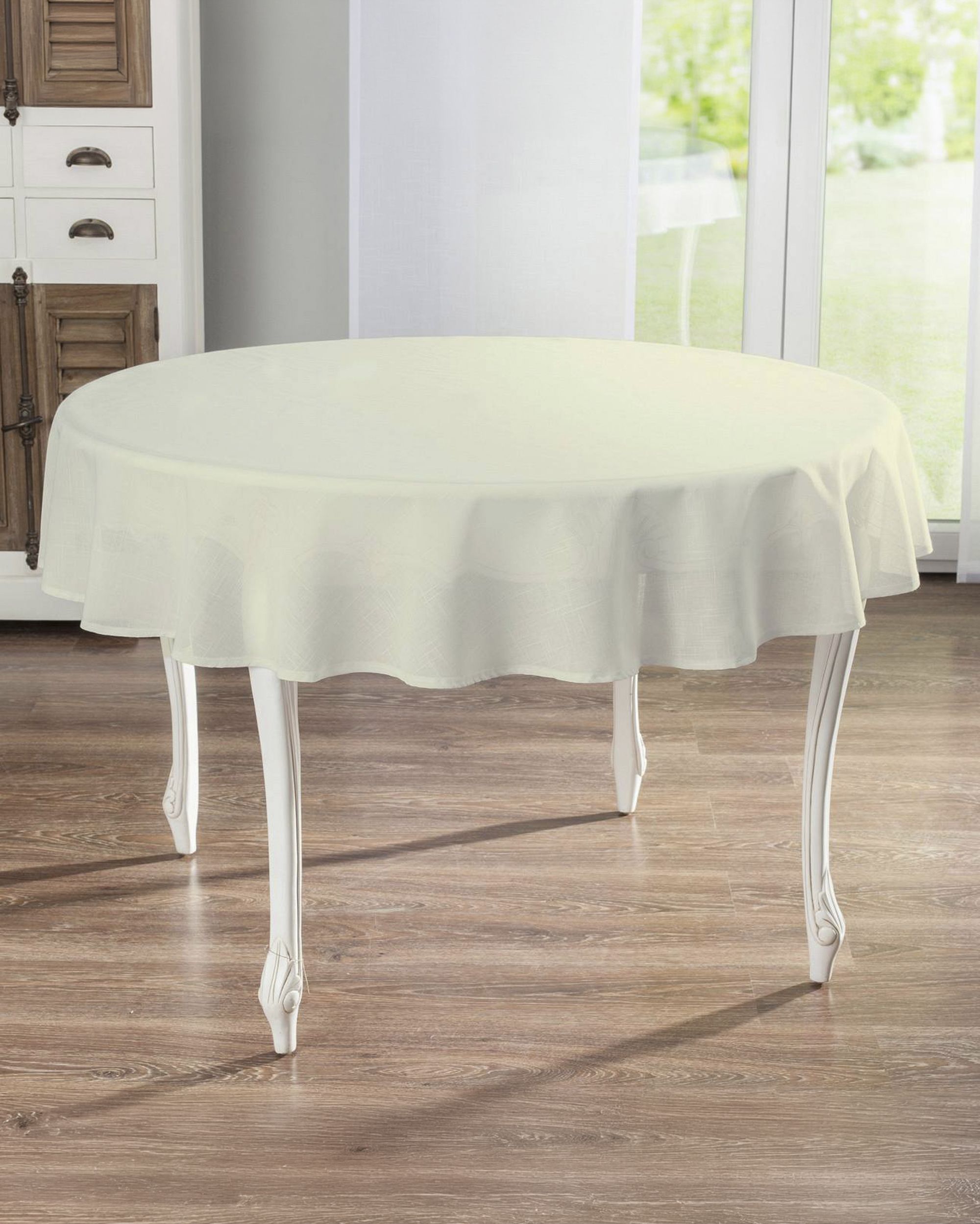 Round tablecloth product colour cream fabric semi-sheer, structured