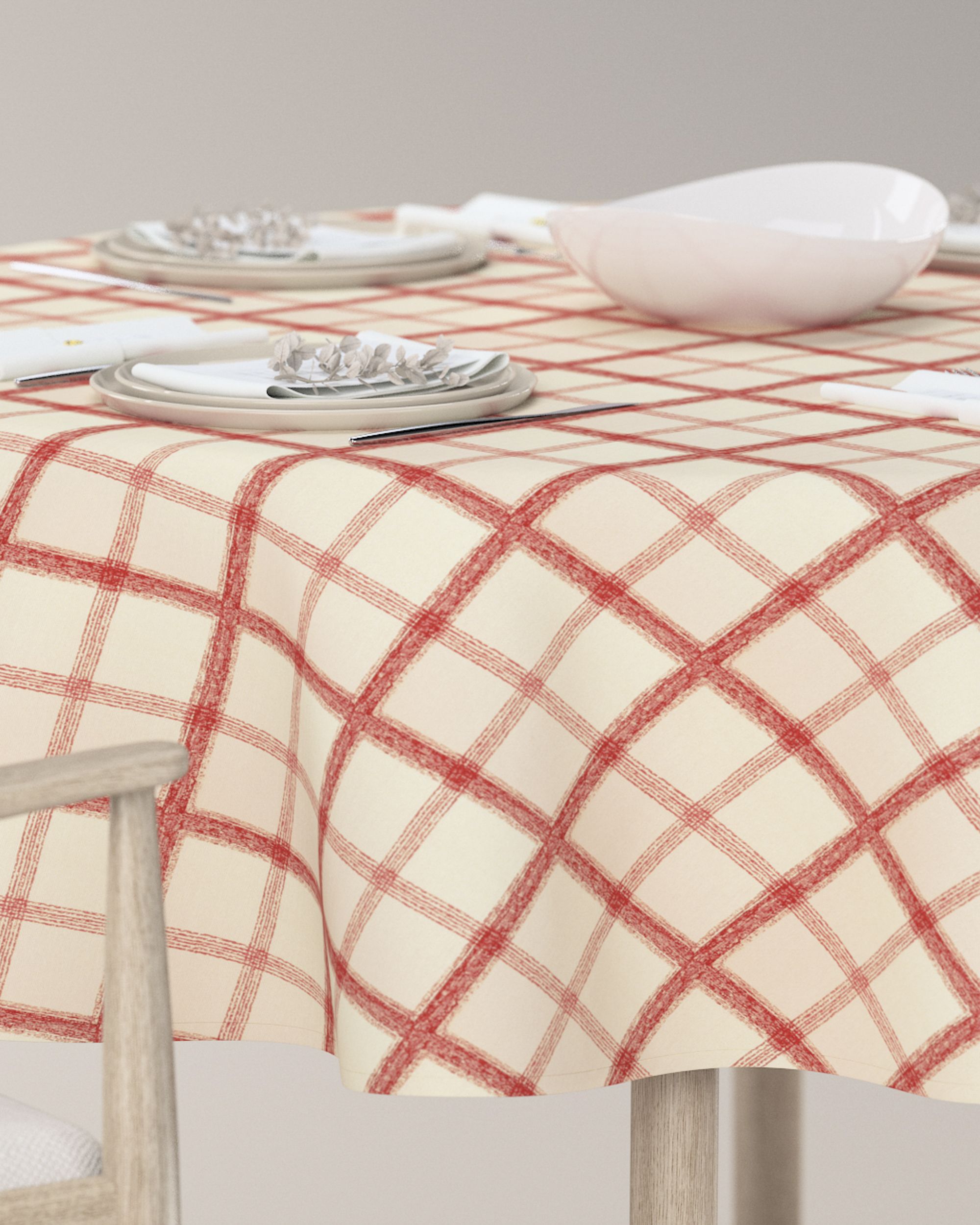 Round tablecloth product colour red fabric patterned (hover)