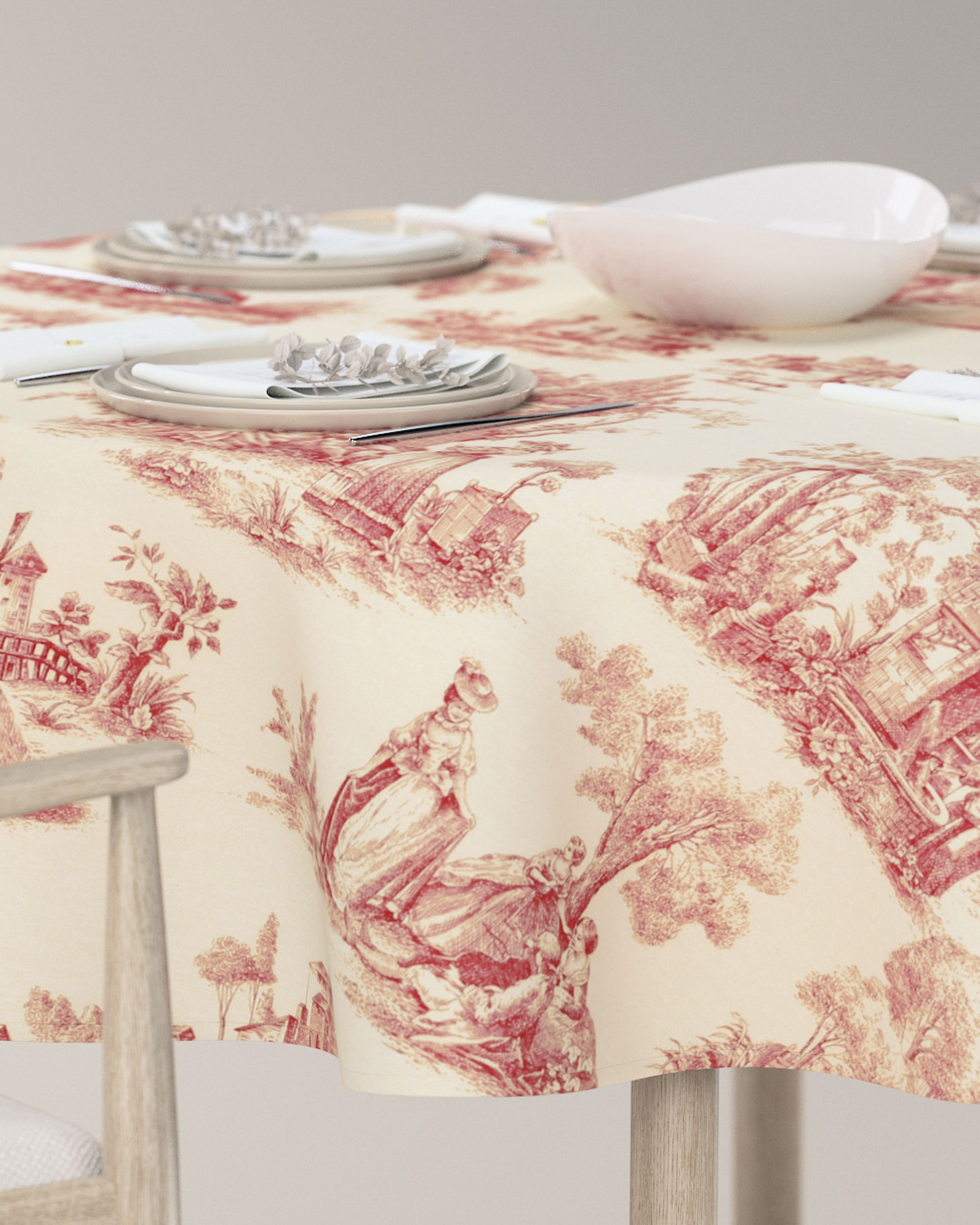 Round tablecloth product colour red fabric patterned (hover)