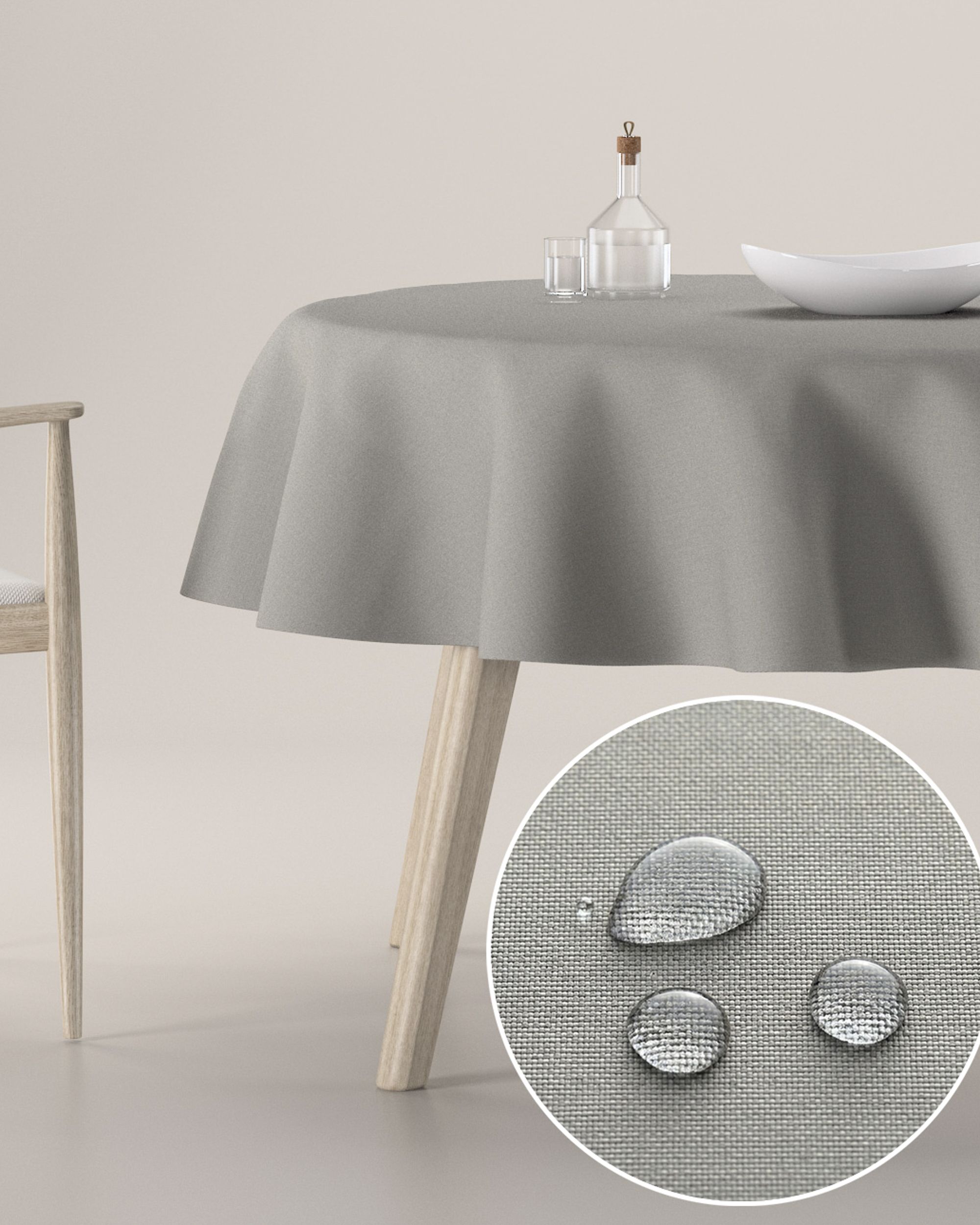 Round tablecloth product colour beige fabric stain-resistant, structured