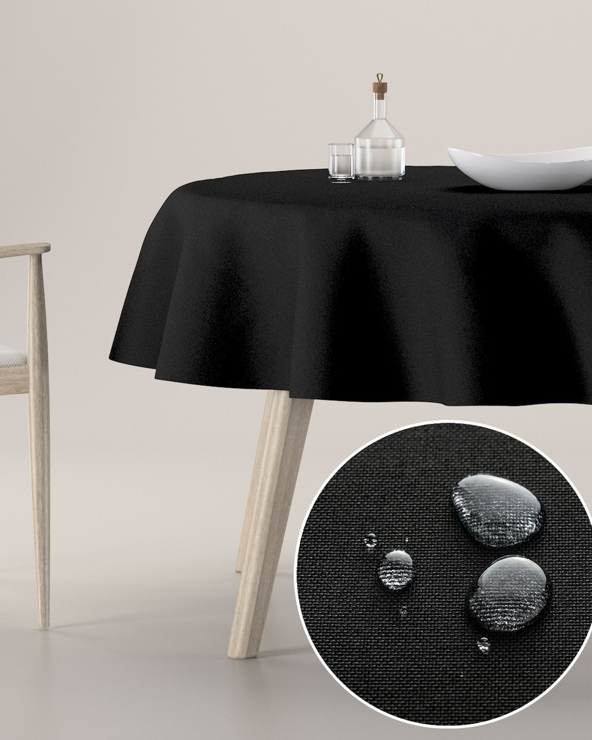 Round tablecloth product colour black fabric stain-resistant, structured