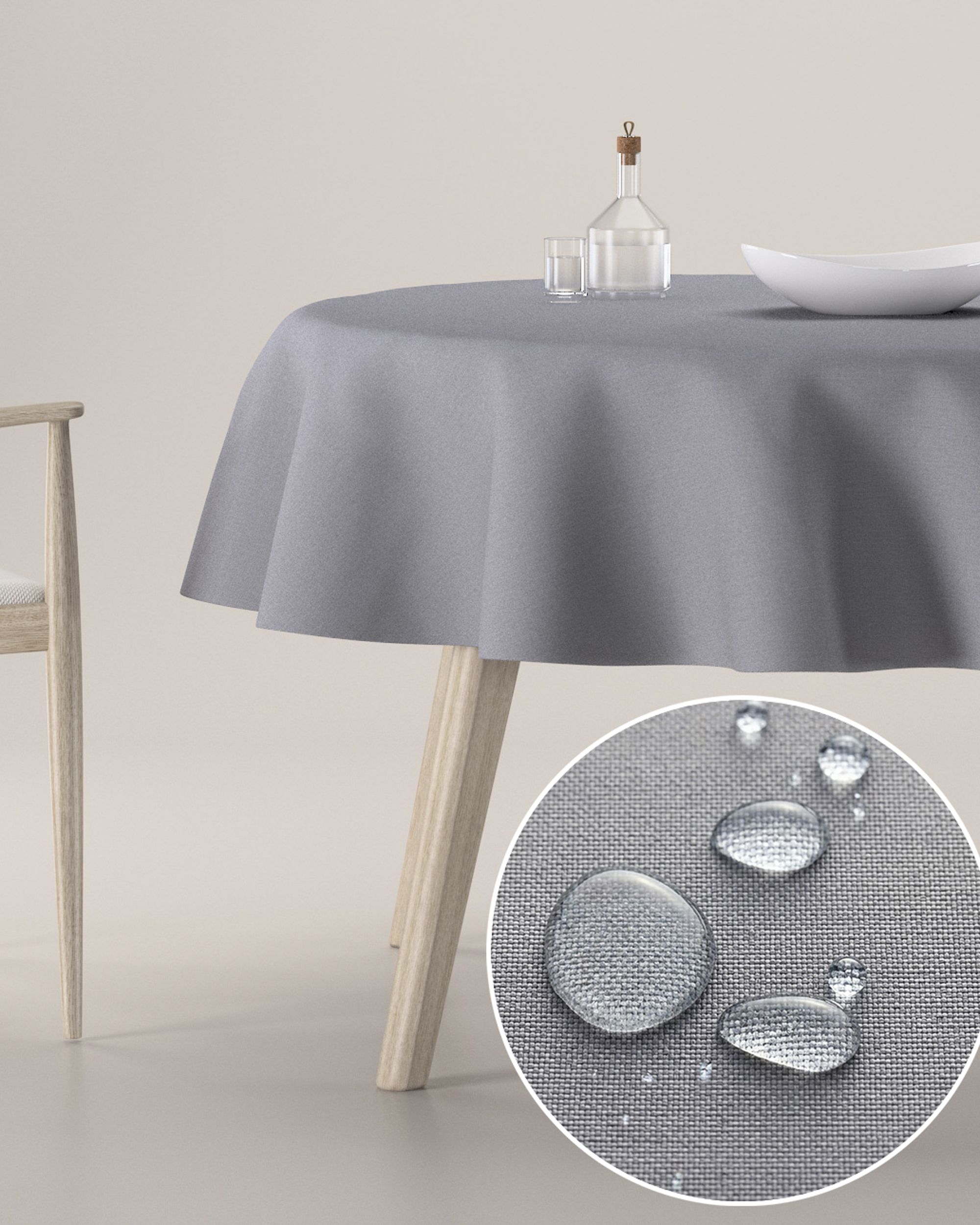 Round tablecloth product colour grey fabric stain-resistant, structured