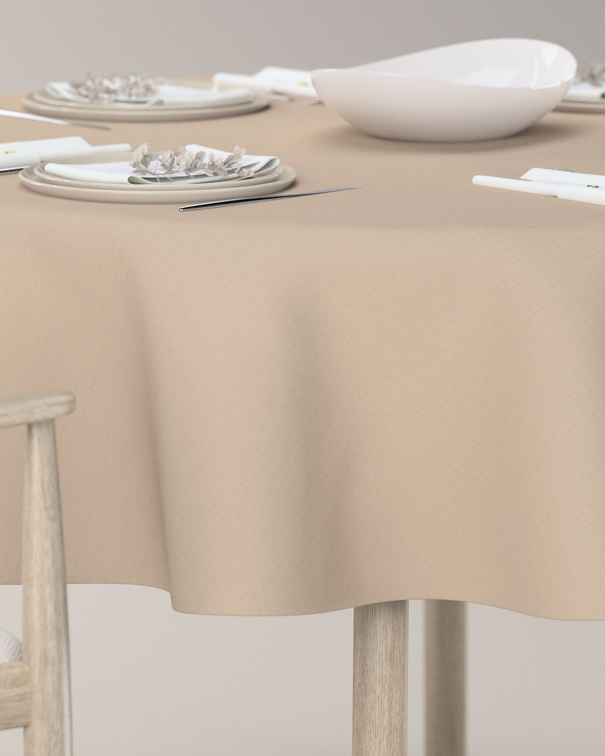 Round tablecloth product colour beige fabric stain-resistant, structured (hover)