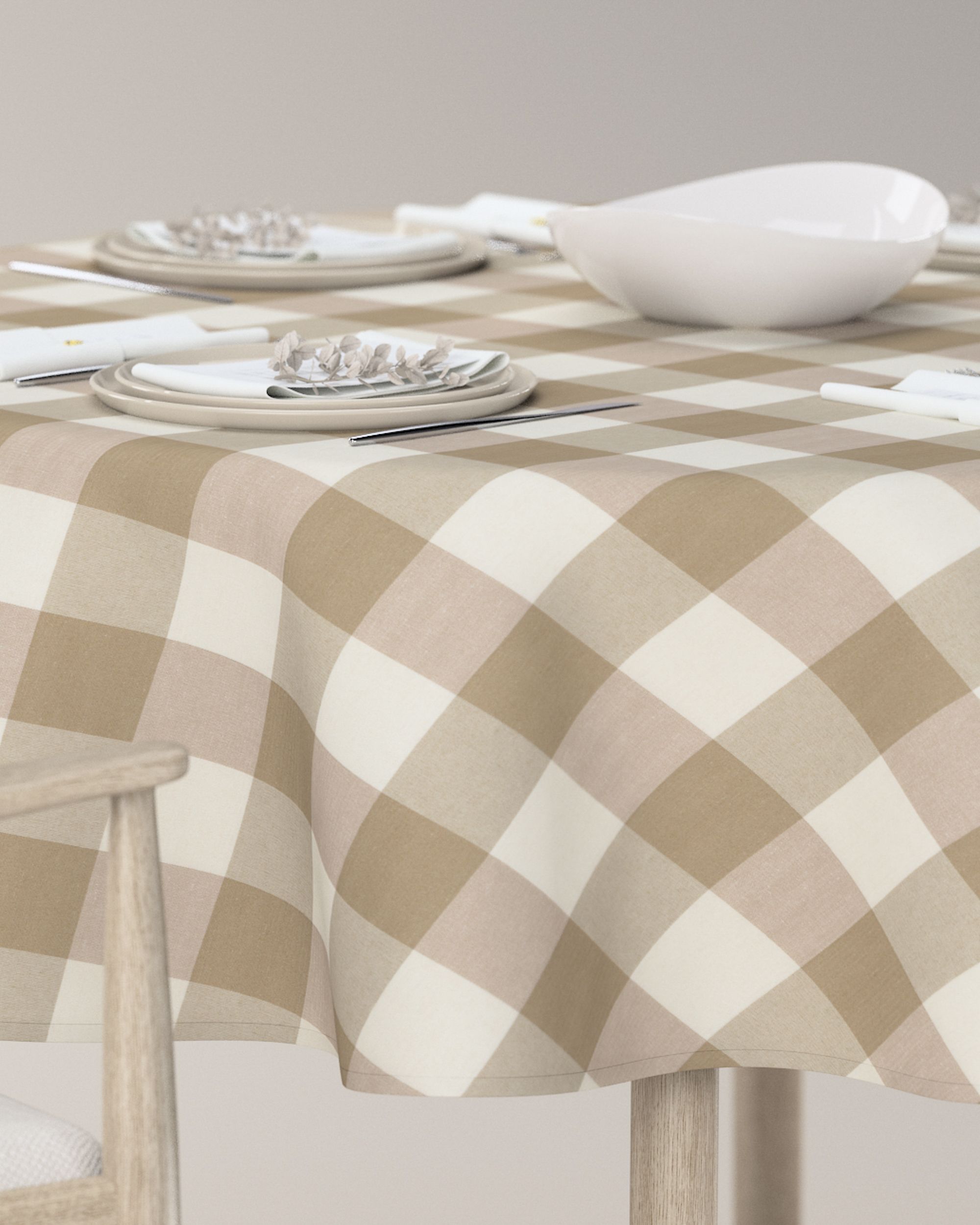 Round tablecloth product colour beige fabric patterned (hover)